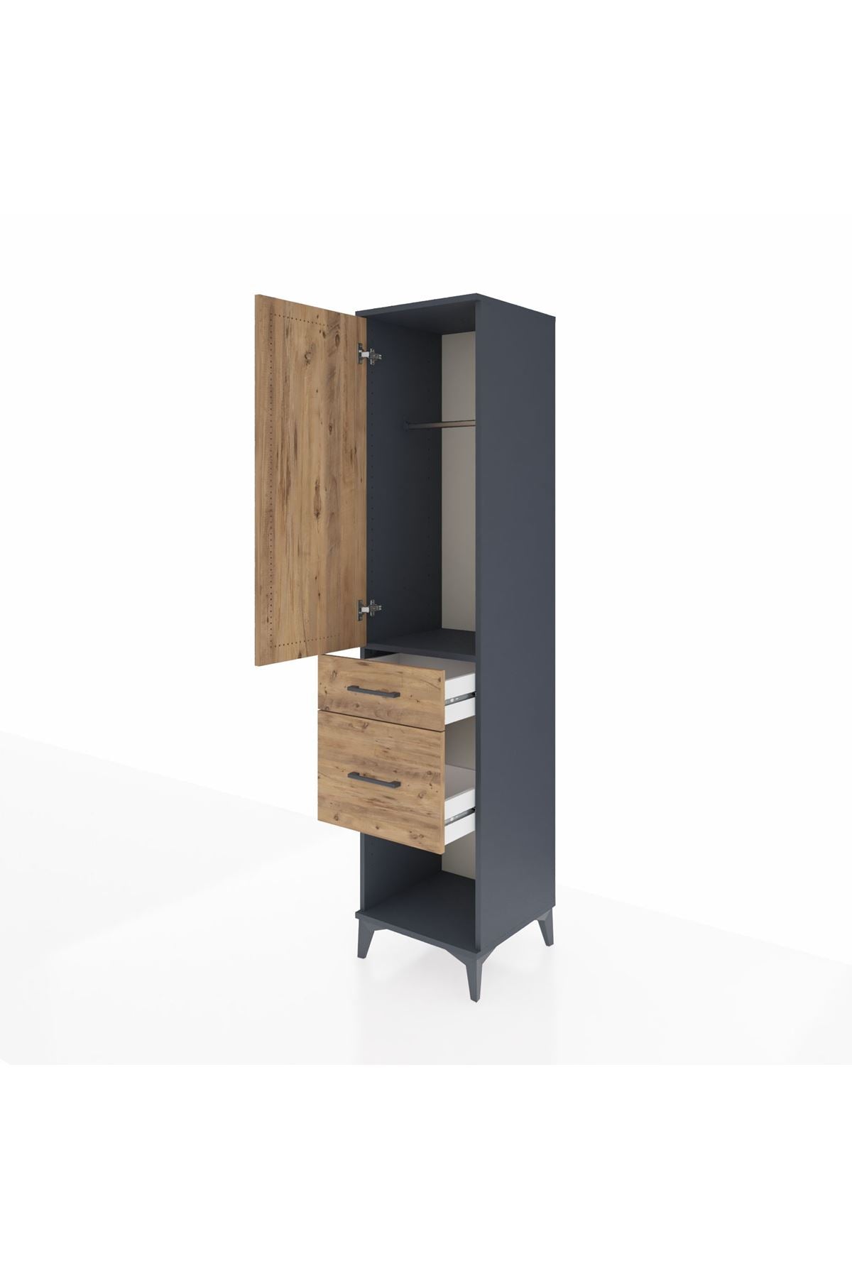 Hyperion Dolap Tek Raflı 2 Çekmeceli Tek Askılı 44x44x195 Antrasit-Çam