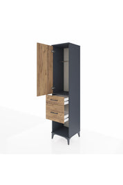 Hyperion Dolap Tek Raflı 2 Çekmeceli Tek Askılı 44x44x195 Antrasit-Çam