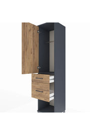 Hyperion Dolap Tek Raflı 2 Çekmeceli Tek Askılı 44x44x195 Antrasit-Çam