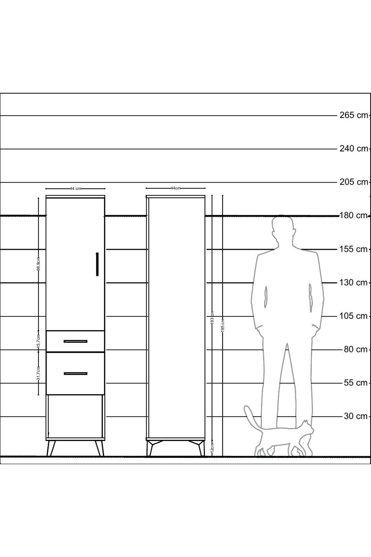 Hyperion Dolap Tek Raflı 2 Çekmeceli Tek Askılı 44x44x195 Antrasit-Çam