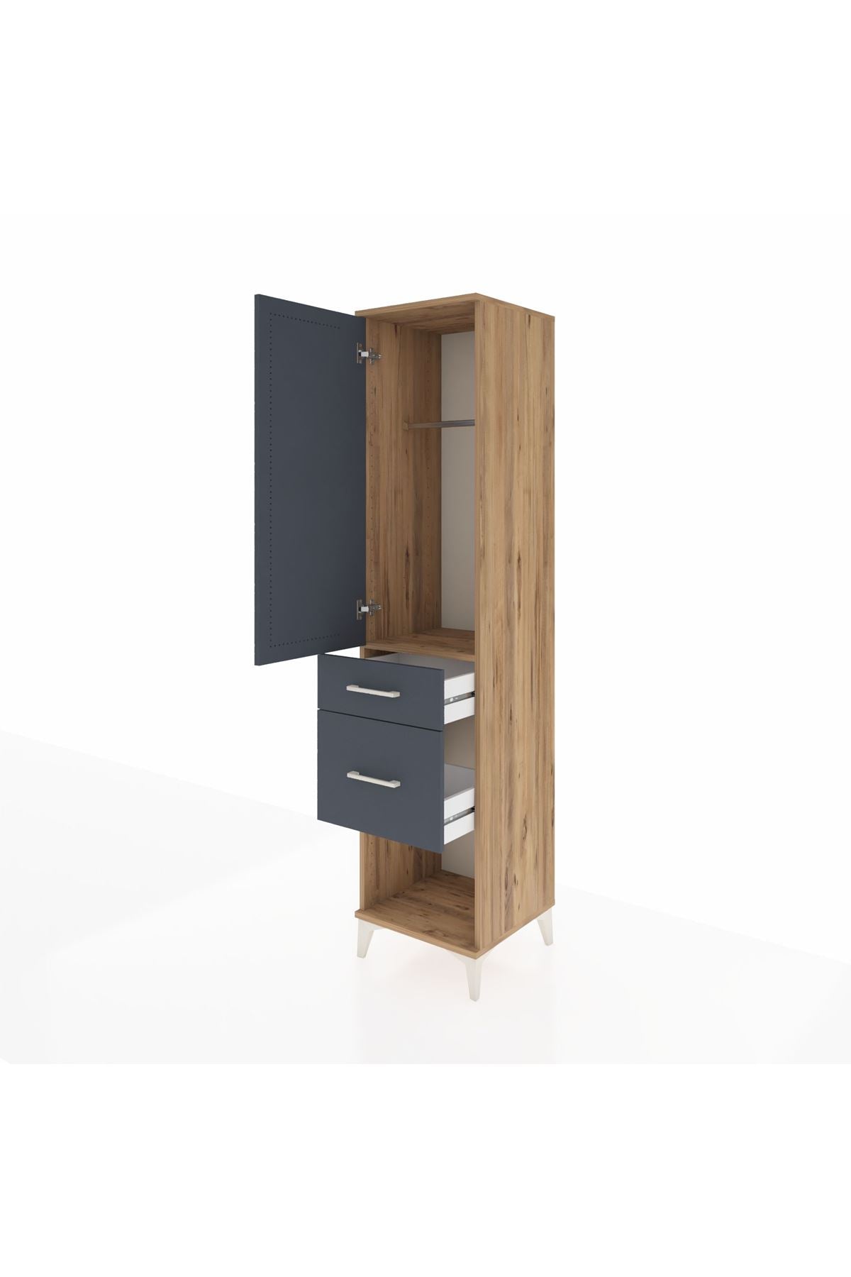 Hyperion Dolap Tek Raflı 2 Çekmeceli Tek Askılı 44x44x195 Çam-Antrasit