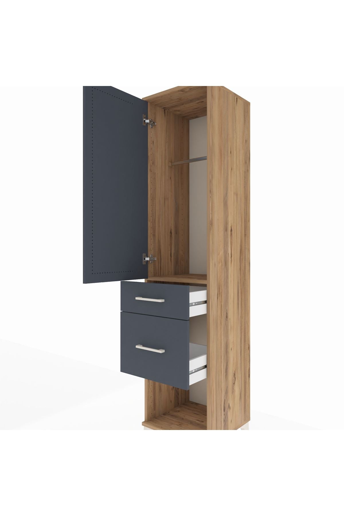 Hyperion Dolap Tek Raflı 2 Çekmeceli Tek Askılı 44x44x195 Çam-Antrasit