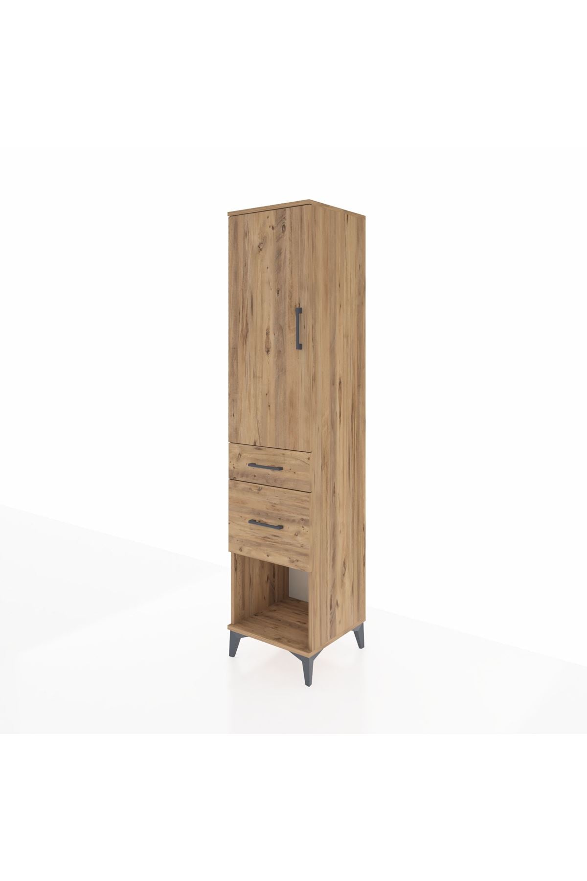 Hyperion Dolap Tek Raflı 2 Çekmeceli Tek Askılı 44x44x195 Çam-Çam