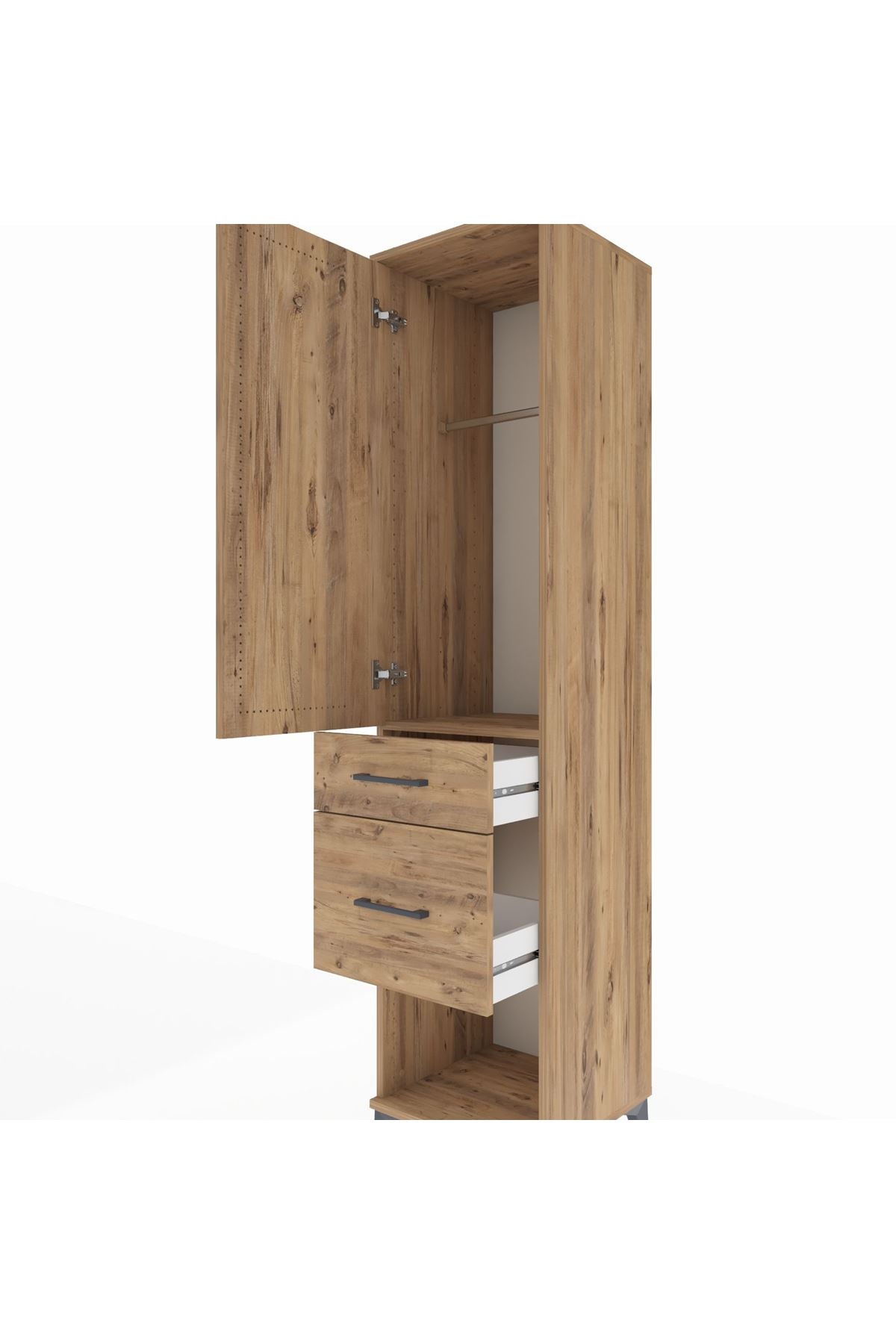 Hyperion Dolap Tek Raflı 2 Çekmeceli Tek Askılı 44x44x195 Çam-Çam