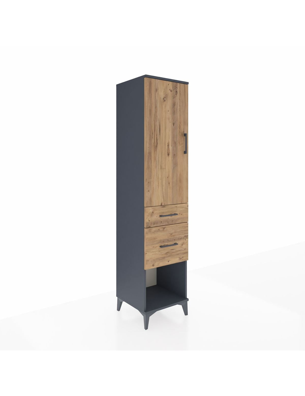 Hyperion Dolap 3 Raflı 2 Çekmeceli Tek Kapaklı 44x44x195 Antrasit-Çam