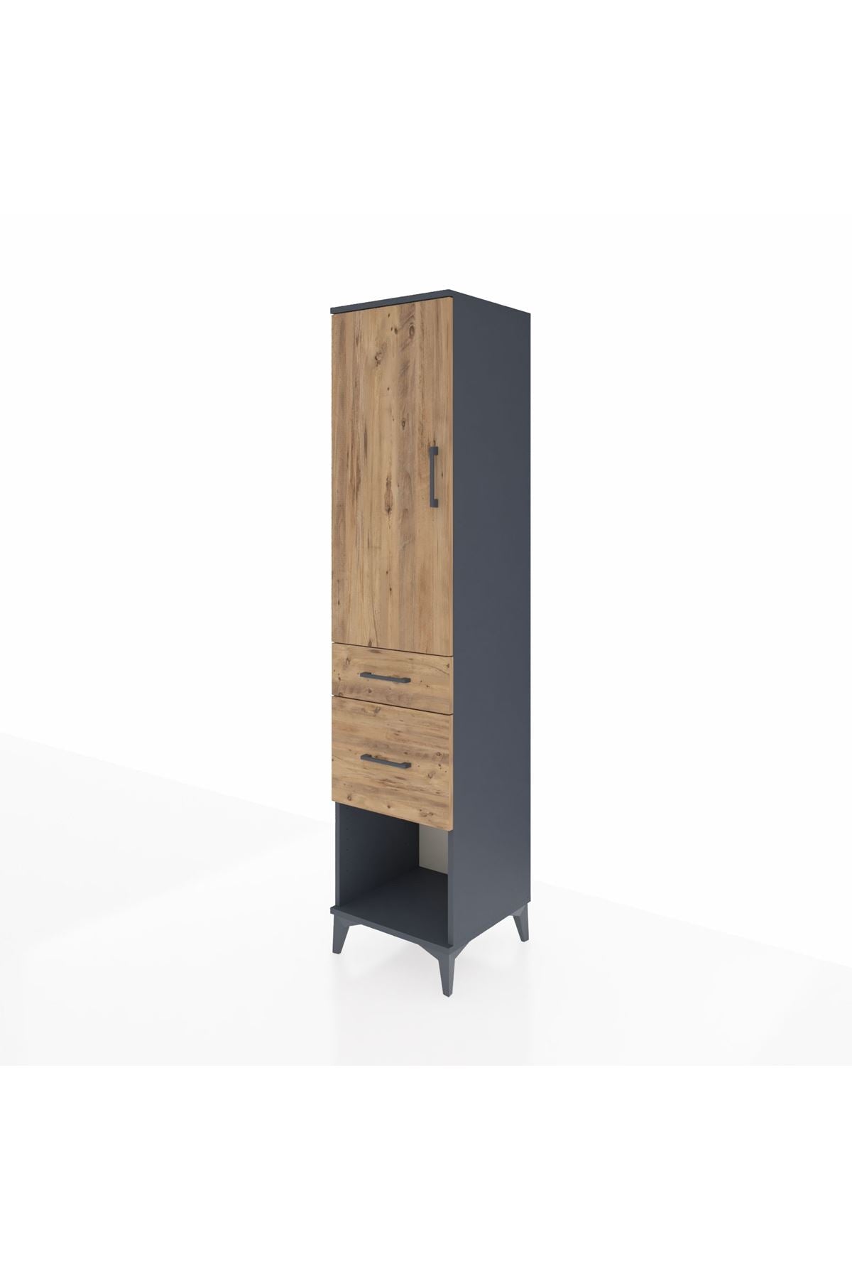 Hyperion Dolap 3 Raflı 2 Çekmeceli Tek Kapaklı 44x44x195 Antrasit-Çam