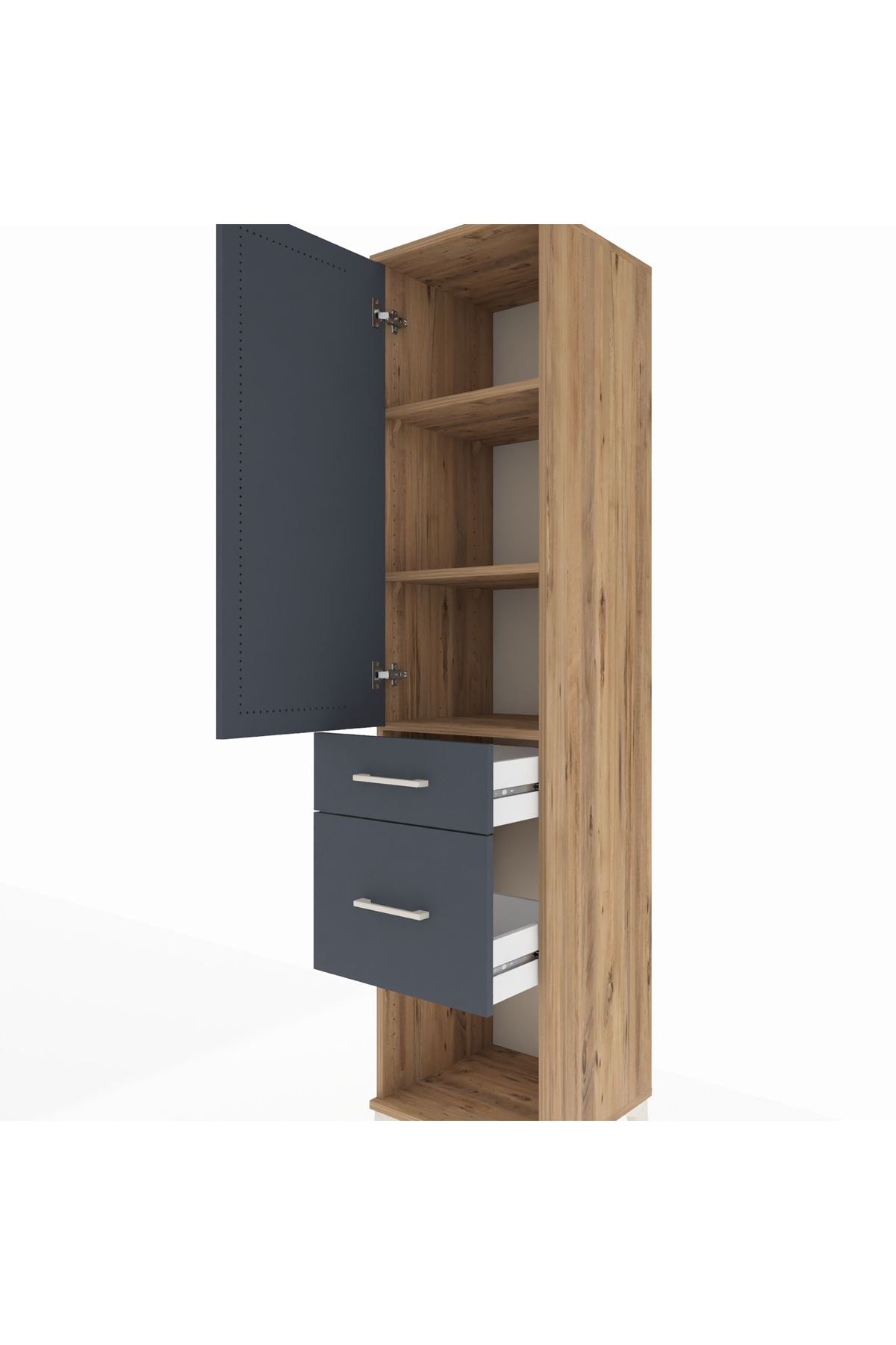 Hyperion Dolap 3 Raflı 2 Çekmeceli Tek Kapaklı 44x44x195 Çam-Antrasit