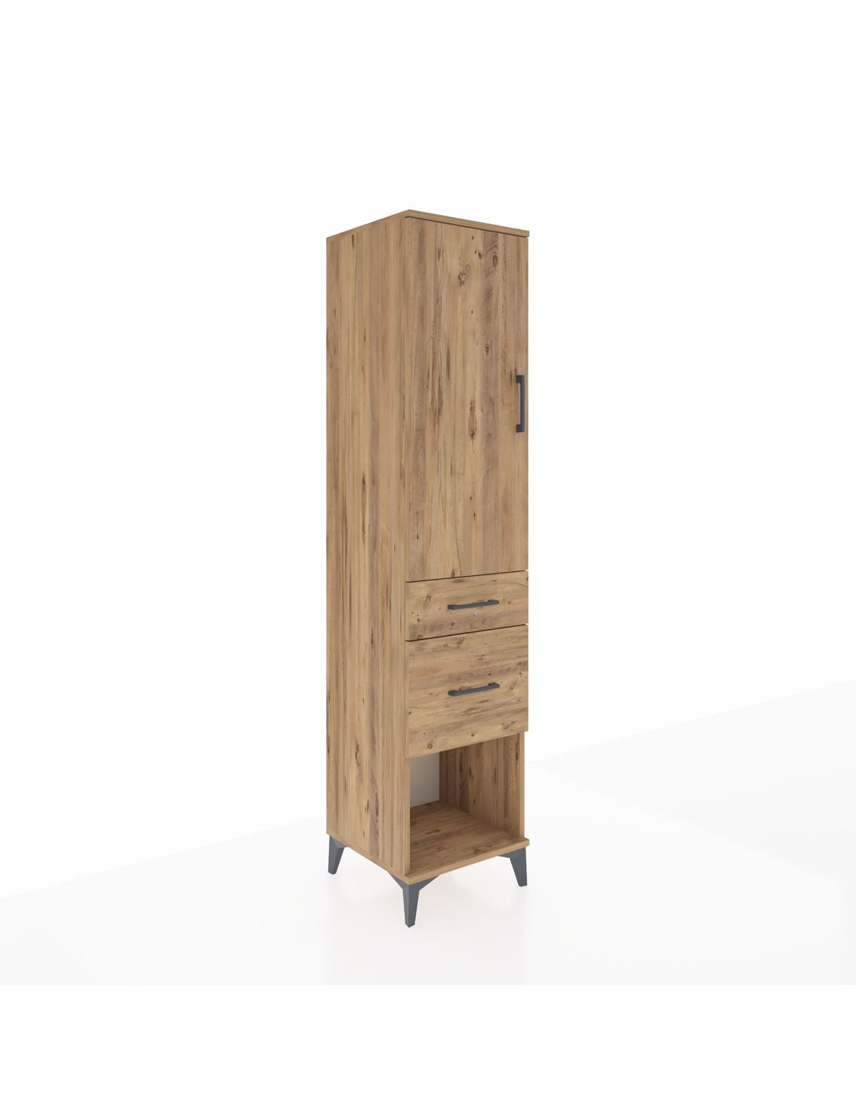 Hyperion Dolap 3 Raflı 2 Çekmeceli Tek Kapaklı 44x44x195 Çam-Çam