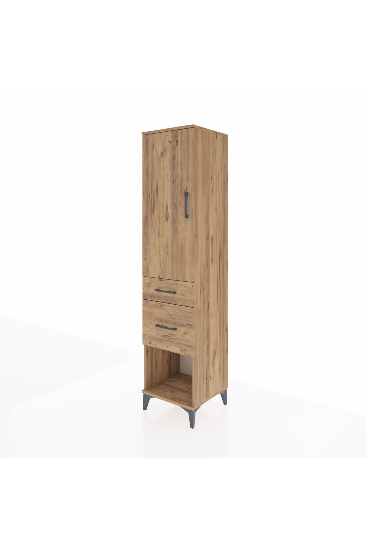 Hyperion Dolap 3 Raflı 2 Çekmeceli Tek Kapaklı 44x44x195 Çam-Çam