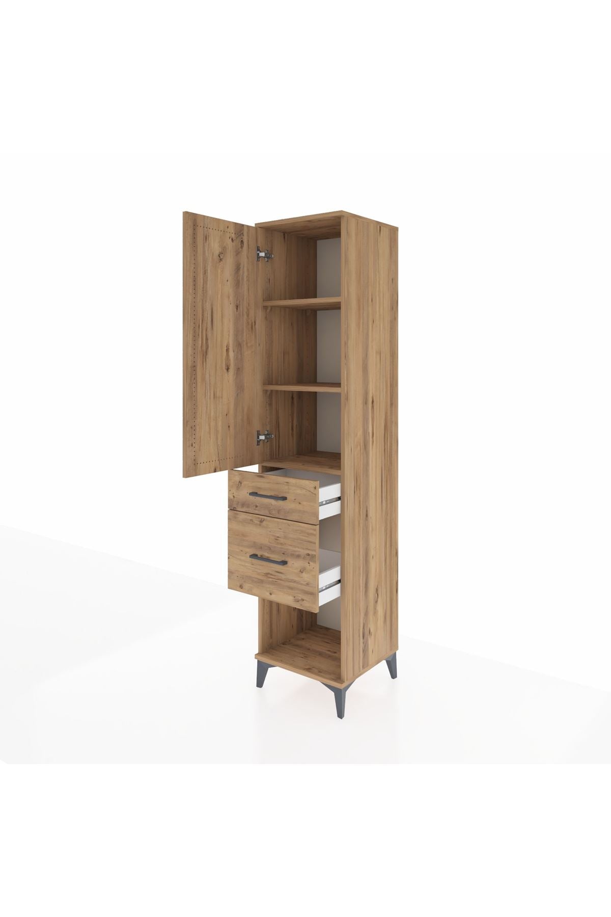 Hyperion Dolap 3 Raflı 2 Çekmeceli Tek Kapaklı 44x44x195 Çam-Çam