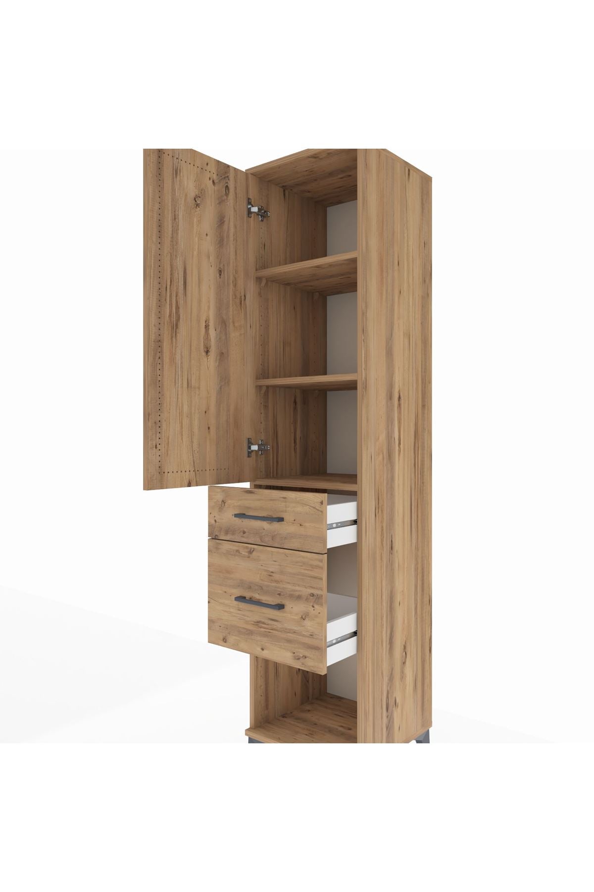 Hyperion Dolap 3 Raflı 2 Çekmeceli Tek Kapaklı 44x44x195 Çam-Çam