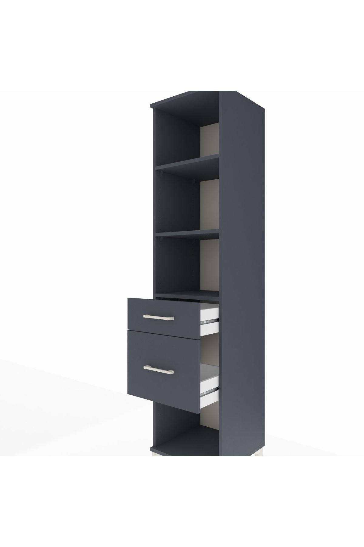 Hyperion Dolap 3 Raflı 2 Çekmeceli 44x44x195 Antrasit-Antrasit