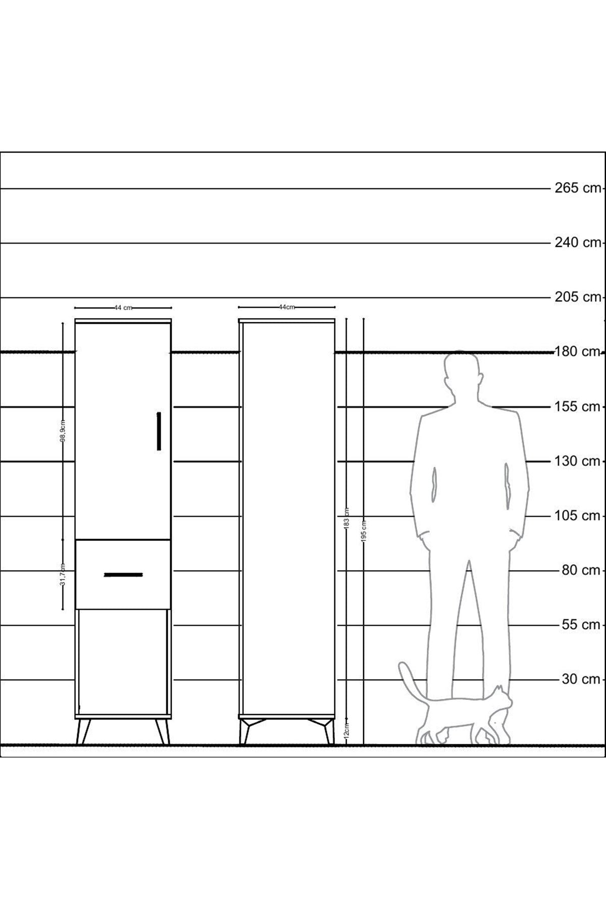 Hyperion Dolap Tek Raflı Tek Çekmeceli Tek Askılı 44x44x195 Aytaşı-Çam