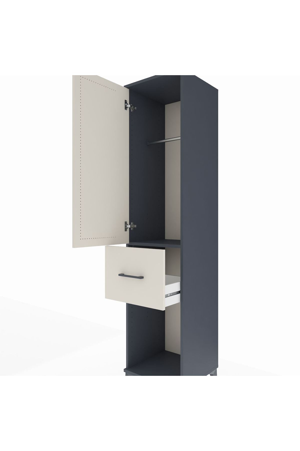 Hyperion Dolap Tek Raflı Tek Çekmeceli Tek Askılı 44x44x195 Antrasit-Aytaşı