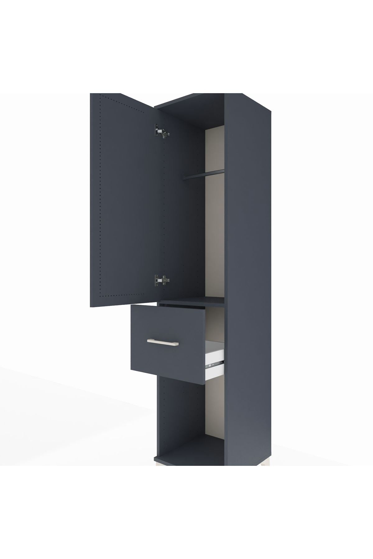 Hyperion Dolap Tek Raflı Tek Çekmeceli Tek Askılı 44x44x195 Antrasit-Antrasit