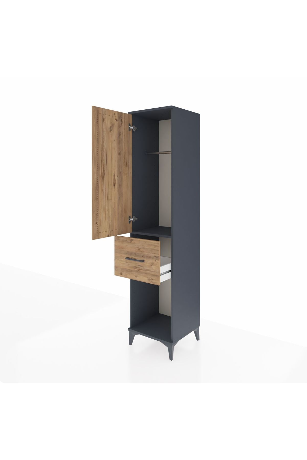 Hyperion Dolap Tek Raflı Tek Çekmeceli Tek Askılı 44x44x195 Antrasit-Çam
