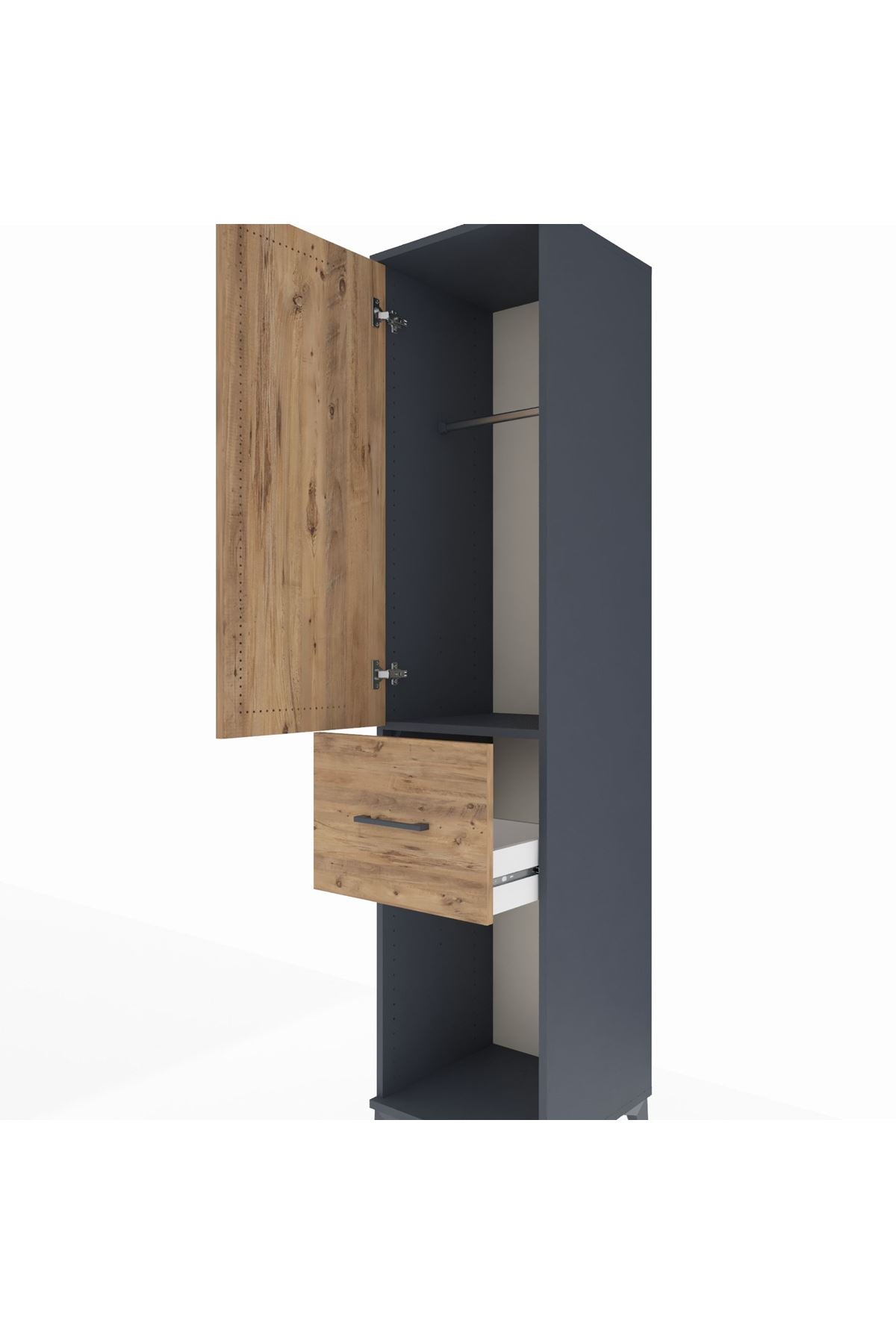 Hyperion Dolap Tek Raflı Tek Çekmeceli Tek Askılı 44x44x195 Antrasit-Çam