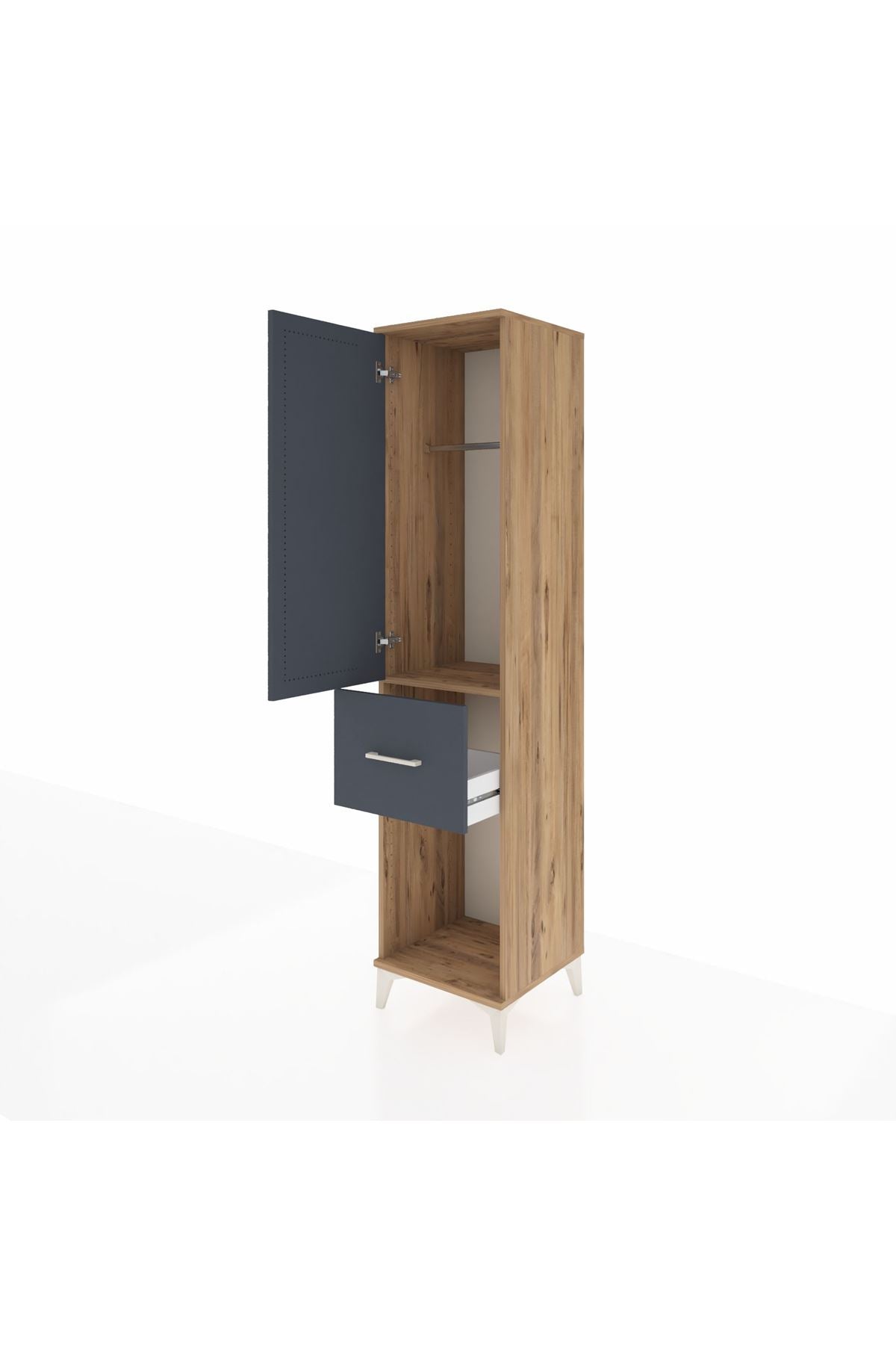 Hyperion Dolap Tek Raflı Tek Çekmeceli Tek Askılı 44x44x195 Çam-Antrasit