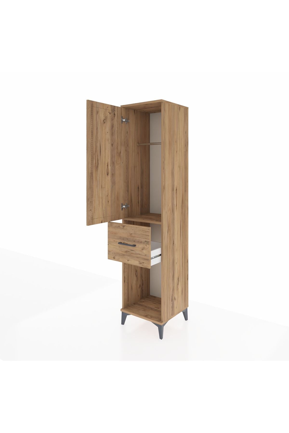 Hyperion Dolap Tek Raflı Tek Çekmeceli Tek Askılı 44x44x195 Çam-Çam