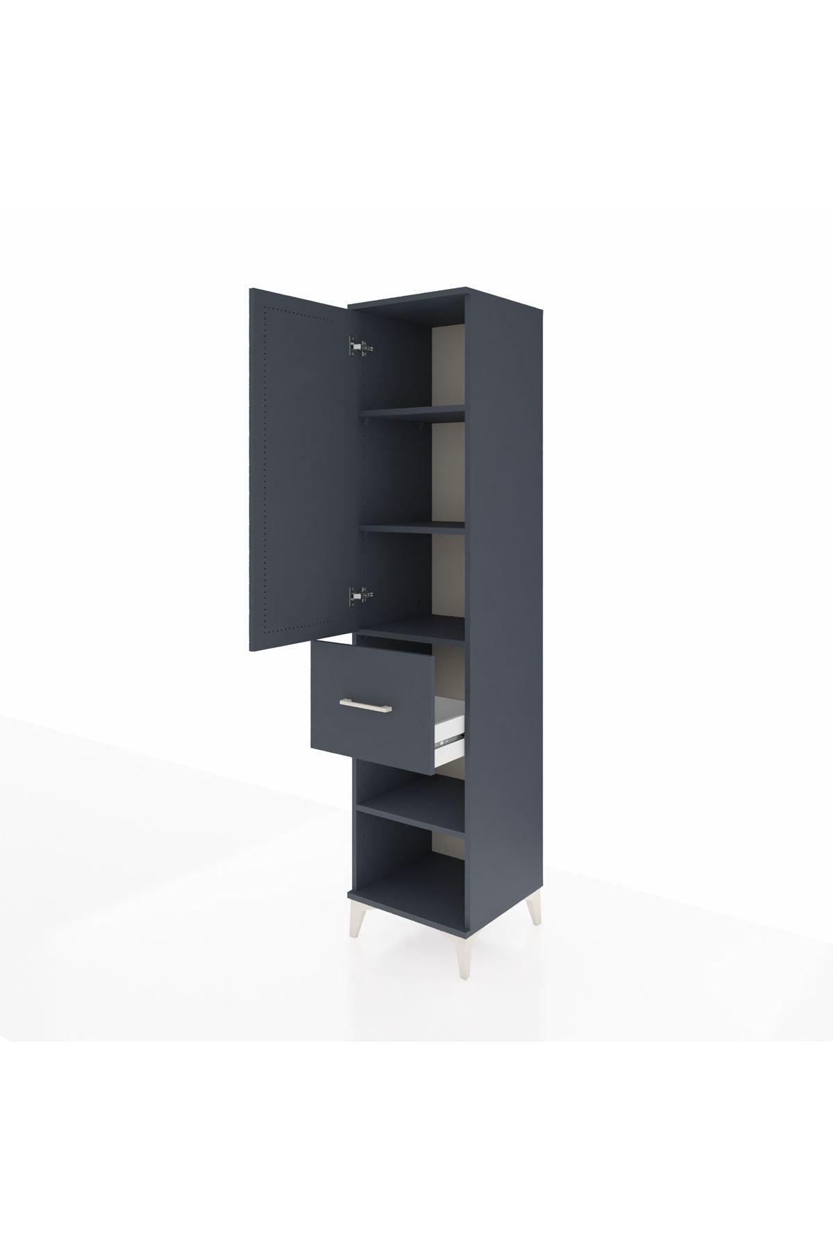 Hyperion Dolap 4 Raflı Tek Çekmeceli Tek Kapaklı 44x44x195 Antrasit-Antrasit