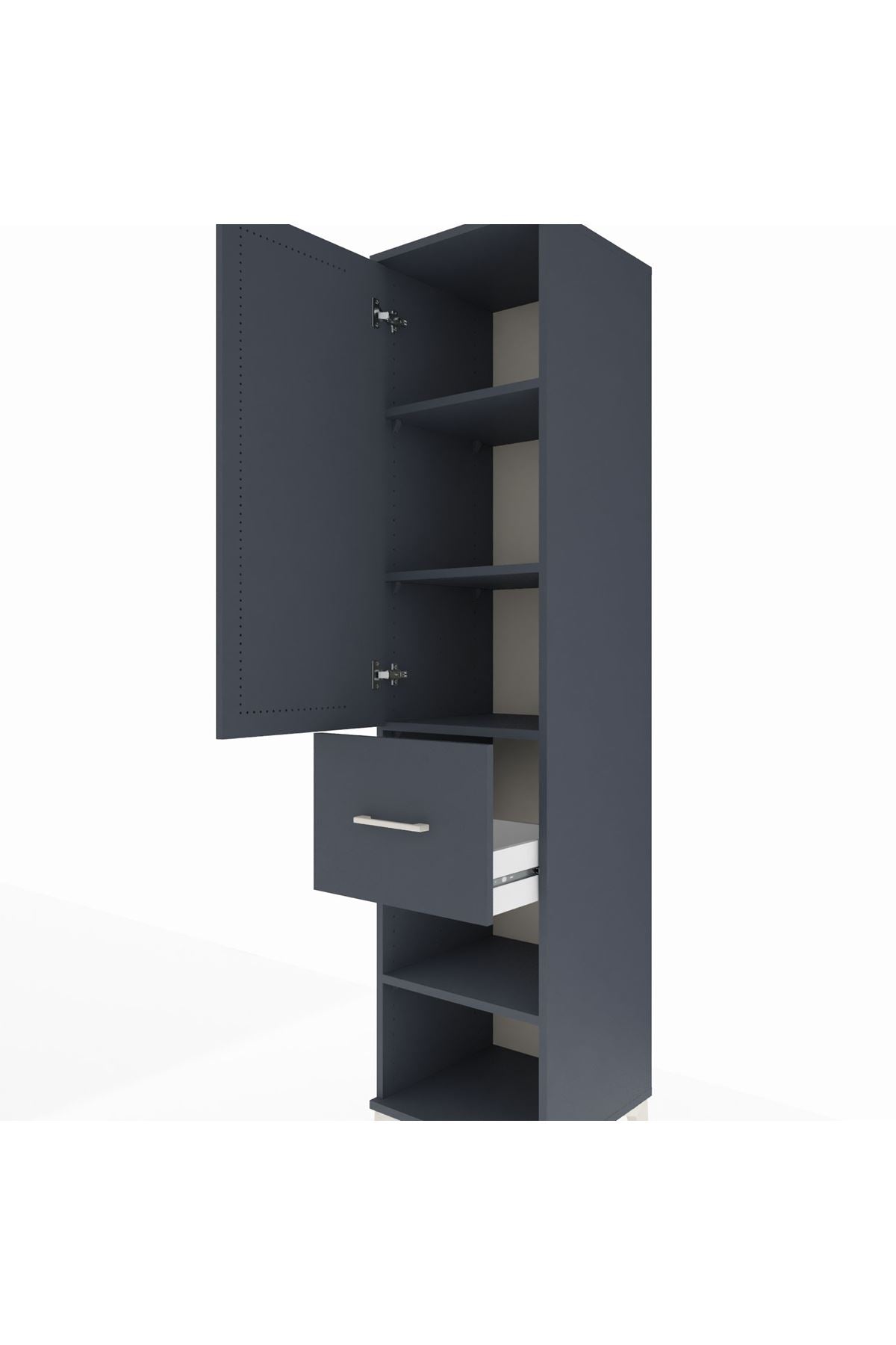 Hyperion Dolap 4 Raflı Tek Çekmeceli Tek Kapaklı 44x44x195 Antrasit-Antrasit