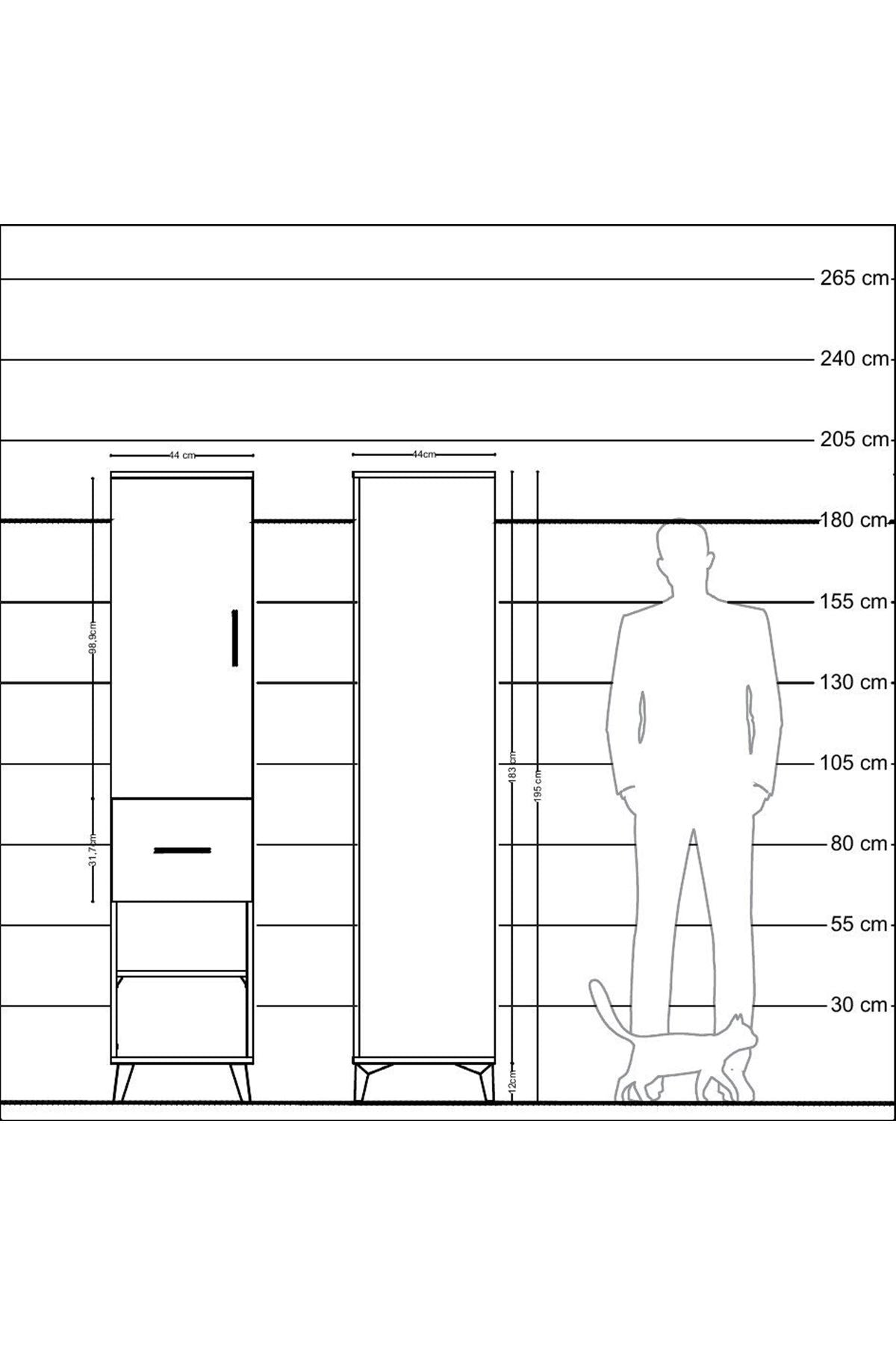 Hyperion Dolap 4 Raflı Tek Çekmeceli Tek Kapaklı 44x44x195 Antrasit-Antrasit