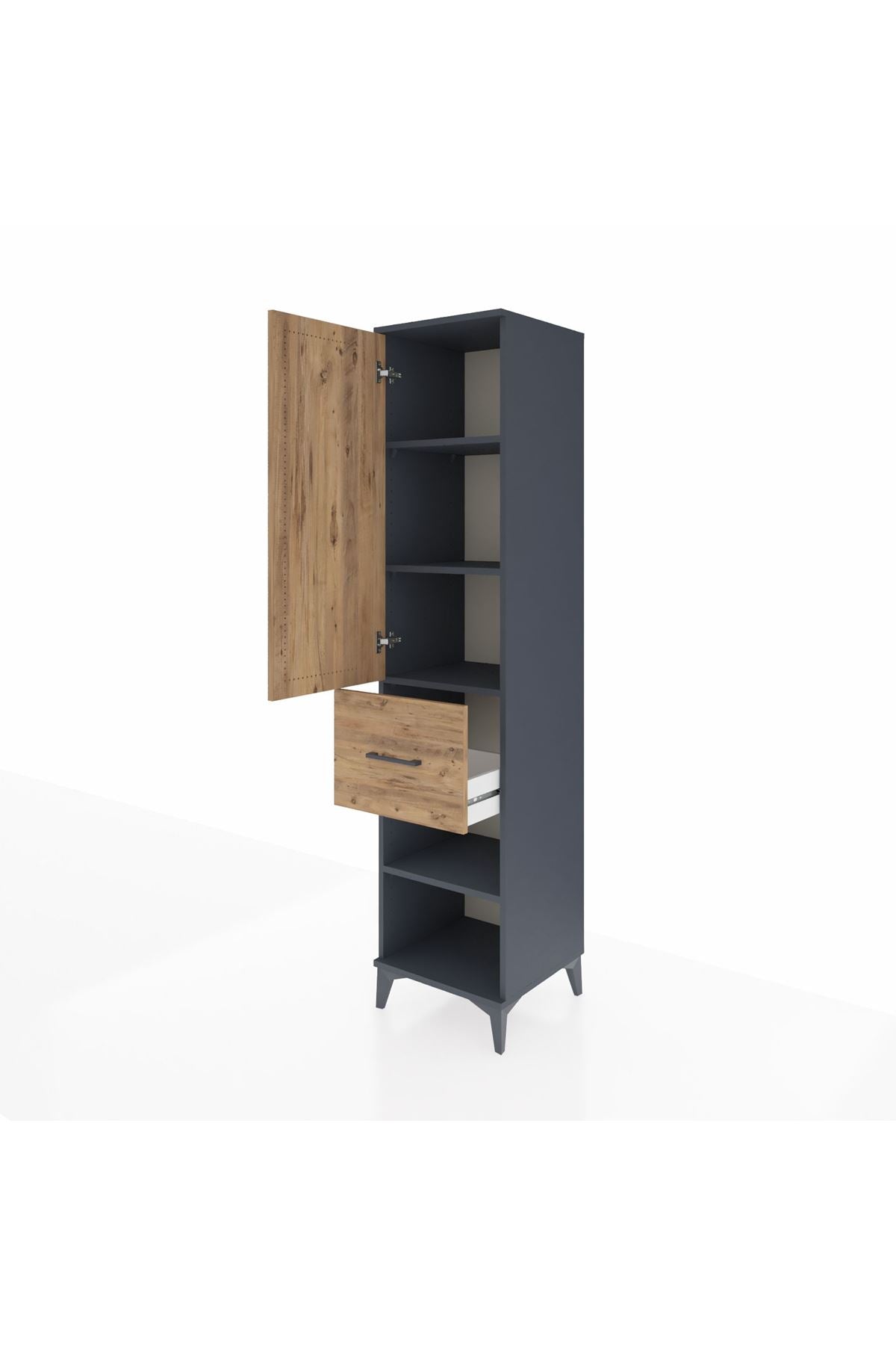 Hyperion Dolap 4 Raflı Tek Çekmeceli Tek Kapaklı 44x44x195 Antrasit-Çam