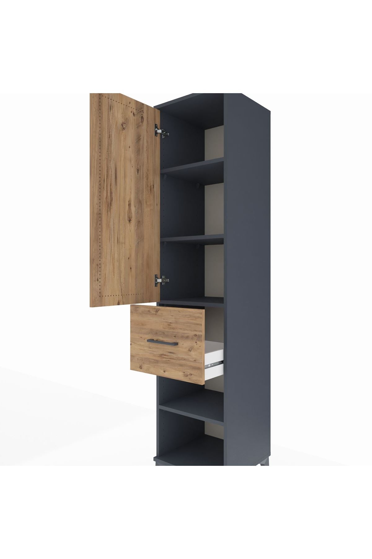 Hyperion Dolap 4 Raflı Tek Çekmeceli Tek Kapaklı 44x44x195 Antrasit-Çam