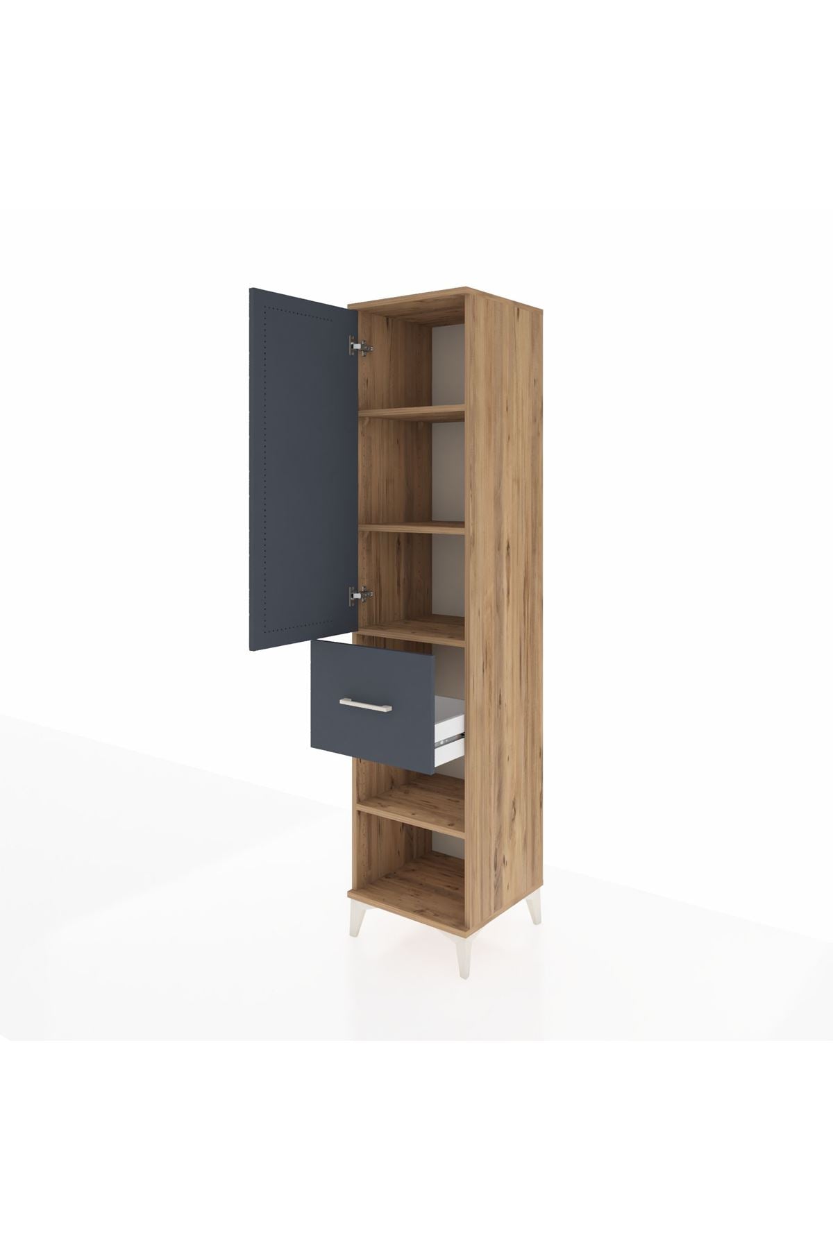 Hyperion Dolap 4 Raflı Tek Çekmeceli Tek Kapaklı 44x44x195 Çam-Antrasit