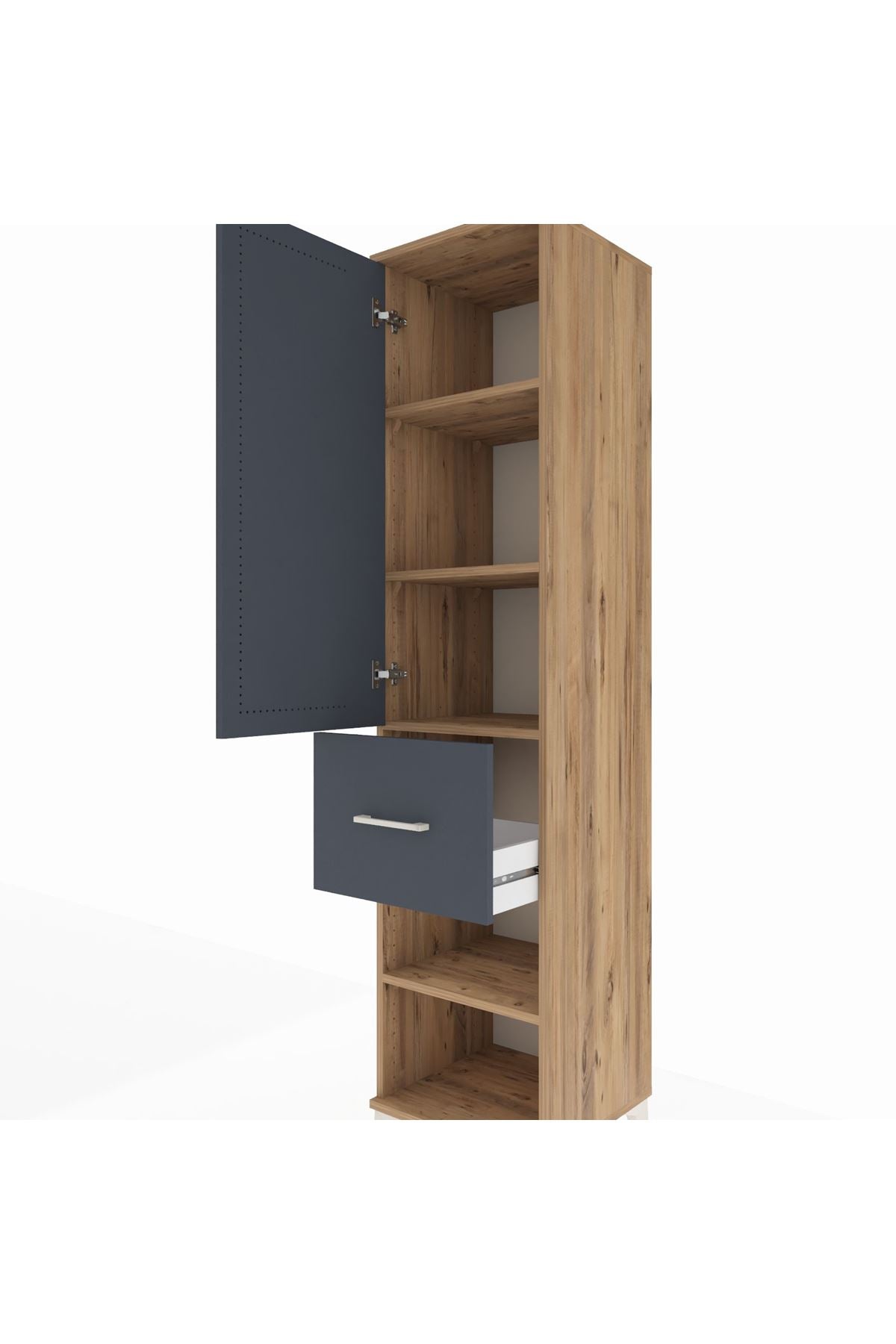 Hyperion Dolap 4 Raflı Tek Çekmeceli Tek Kapaklı 44x44x195 Çam-Antrasit