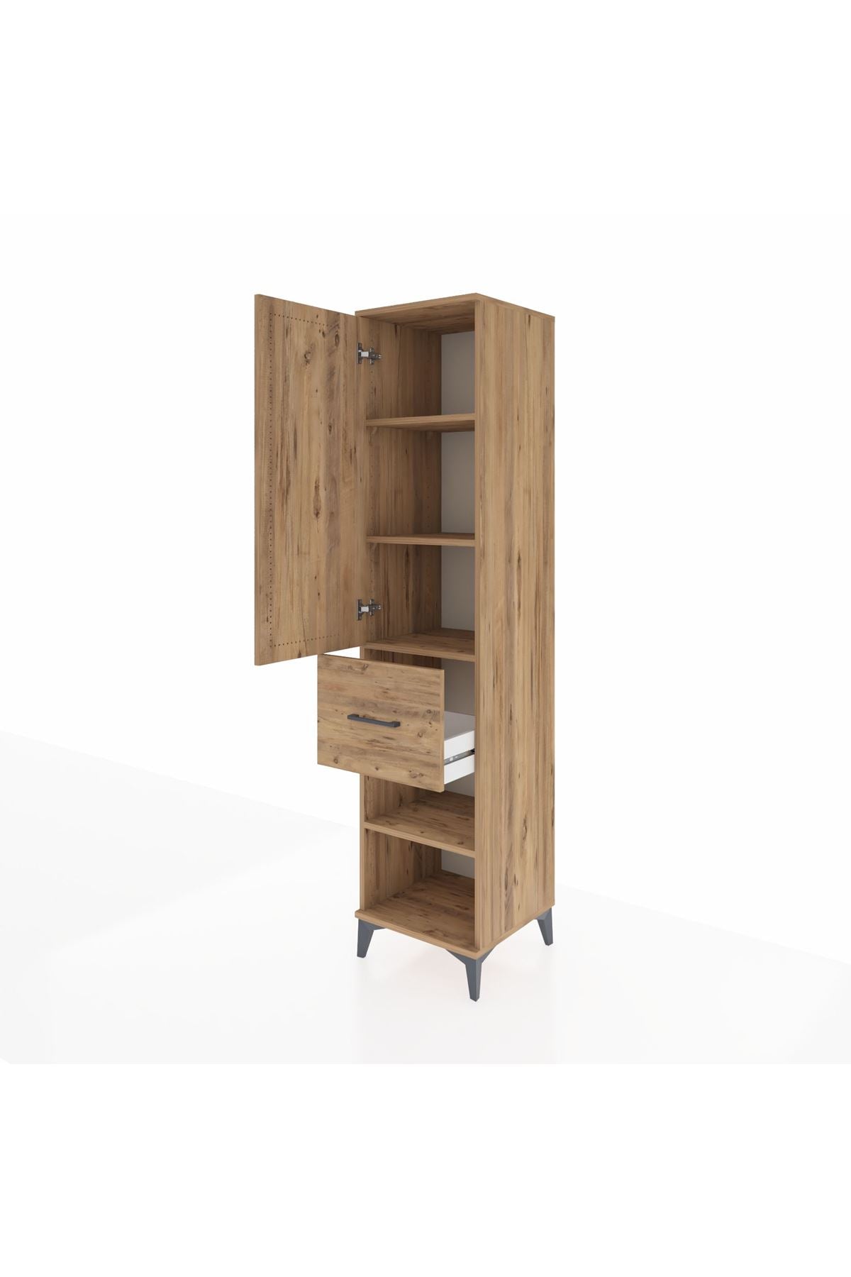 Hyperion Dolap 4 Raflı Tek Çekmeceli Tek Kapaklı 44x44x195 Çam-Çam