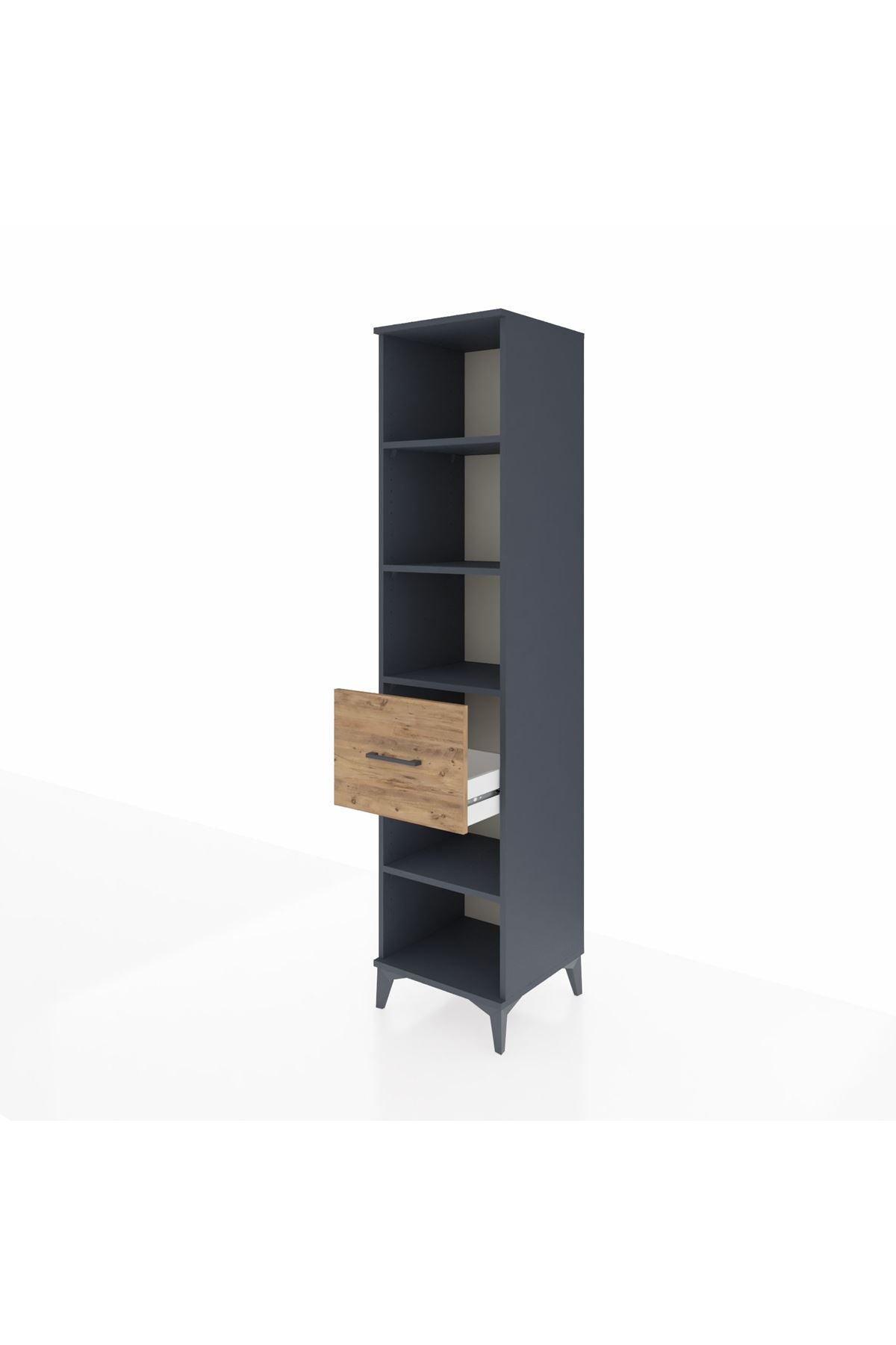 Hyperion Dolap 4 Raflı Tek Çekmeceli 44x44x195 Antrasit-Çam