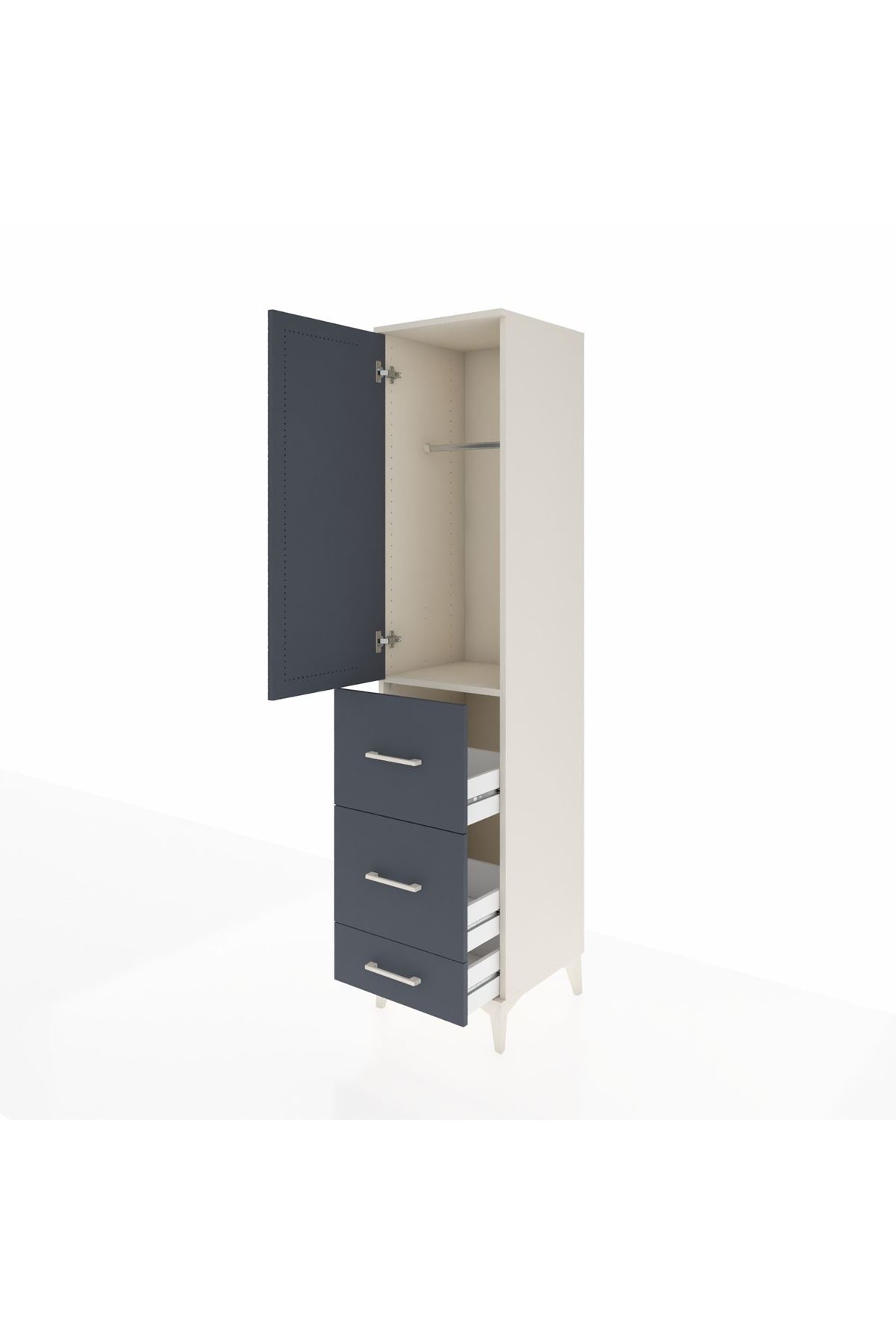 Hyperion Dolap Tek Raflı 3 Çekmeceli Tek Askılı 44x44x195 Aytaşı-Antrasit