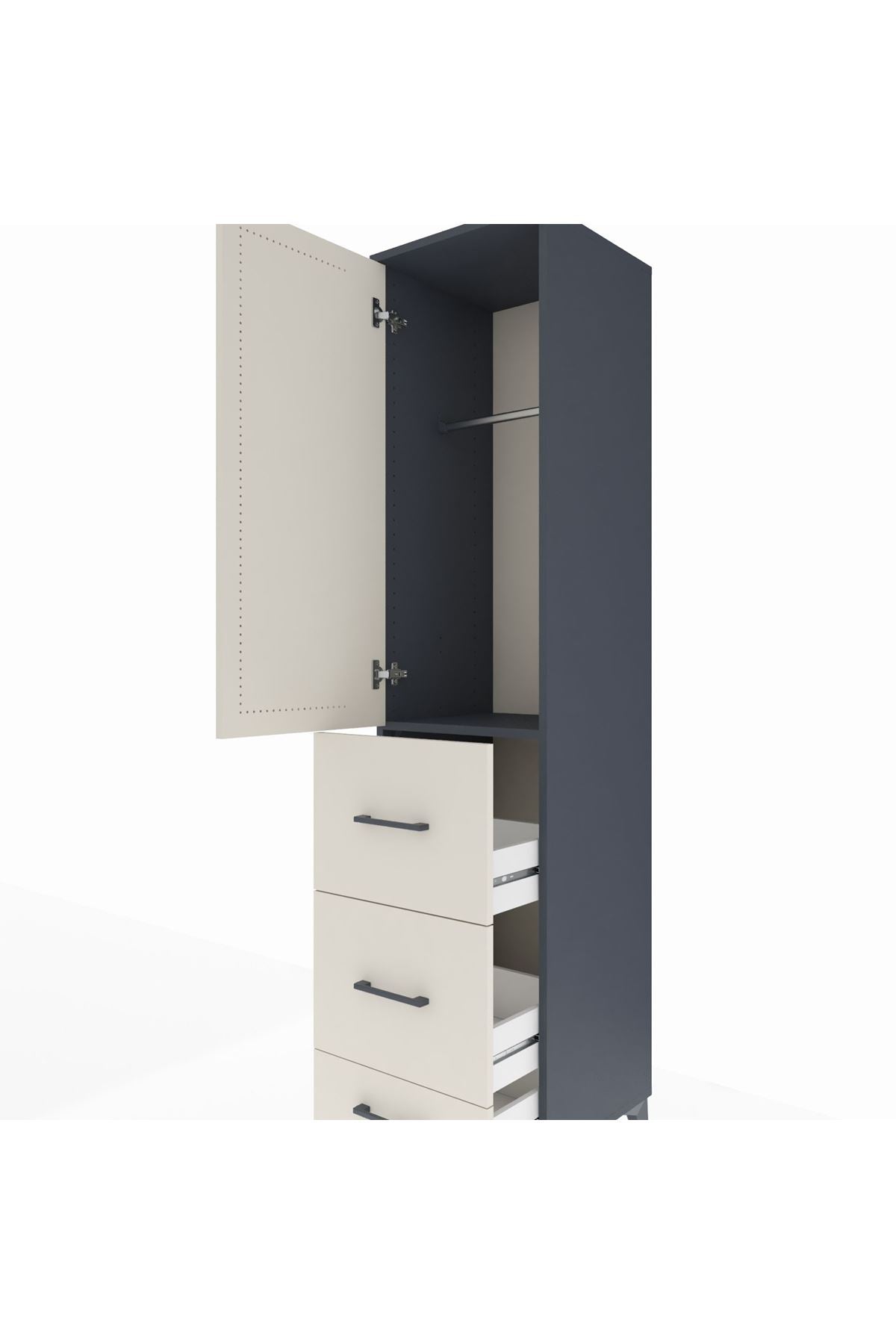 Hyperion Dolap Tek Raflı 3 Çekmeceli Tek Askılı 44x44x195 Antrasit-Aytaşı
