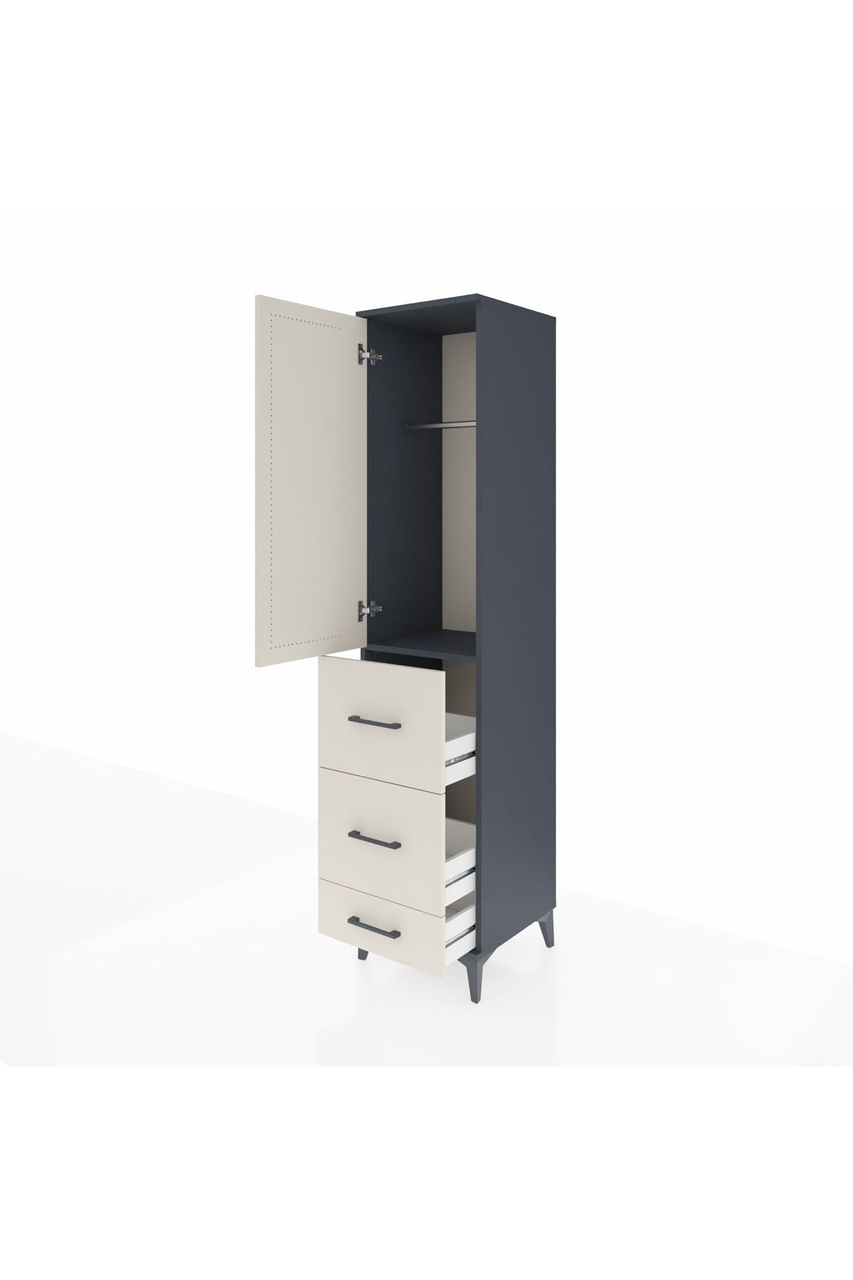 Hyperion Dolap Tek Raflı 3 Çekmeceli Tek Askılı 44x44x195 Antrasit-Aytaşı