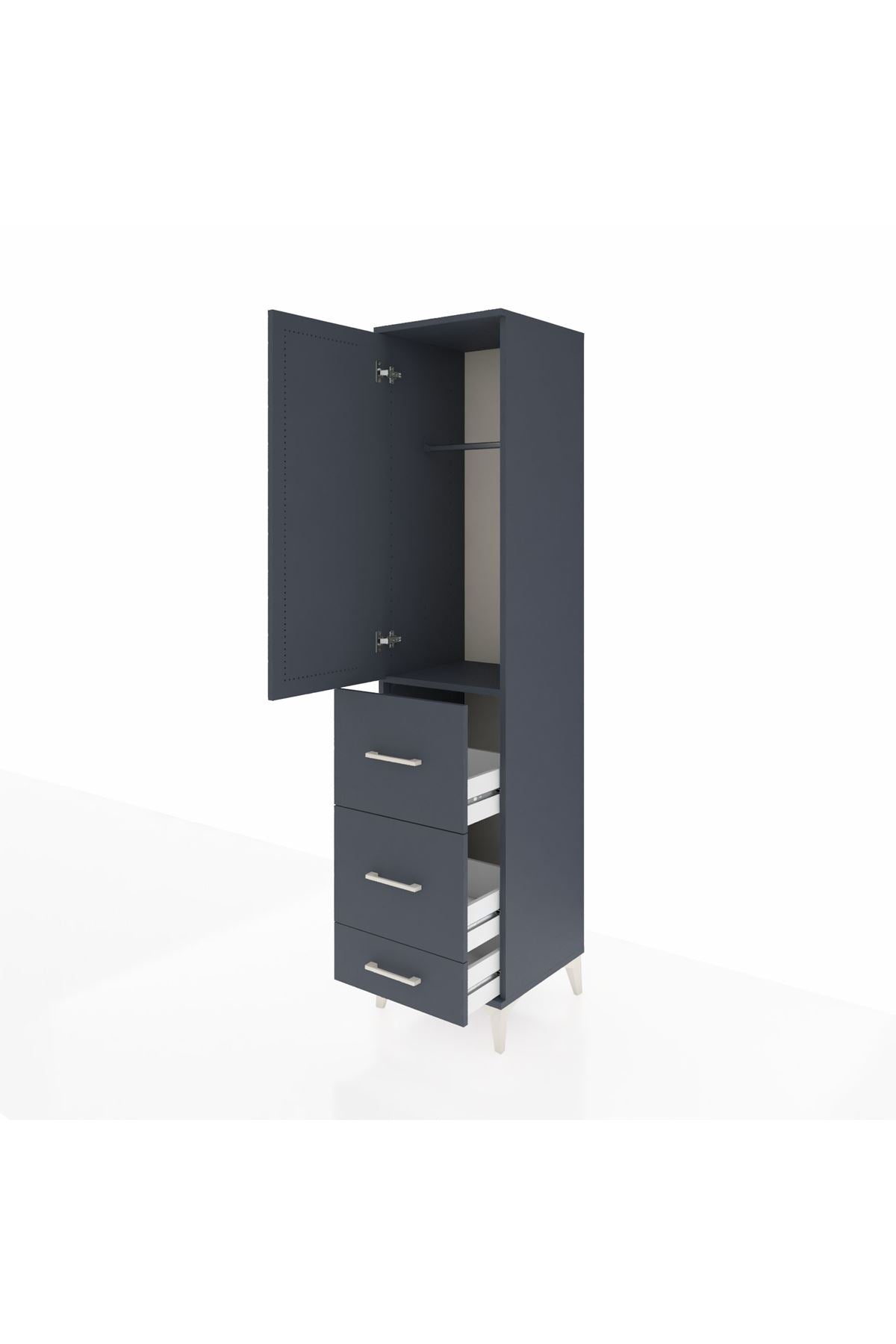 Hyperion Dolap Tek Raflı 3 Çekmeceli Tek Askılı 44x44x195 Antrasit-Antrasit