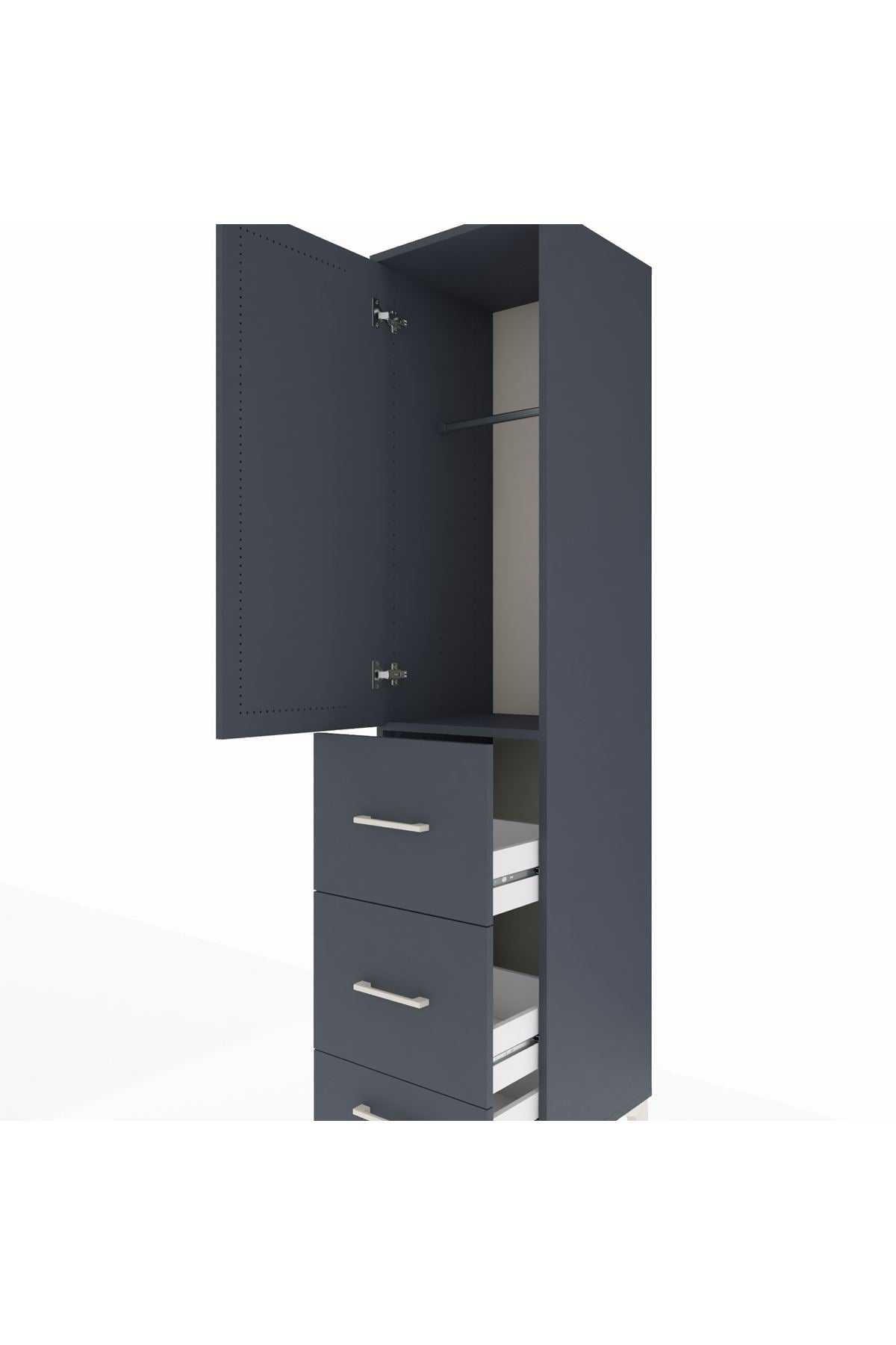 Hyperion Dolap Tek Raflı 3 Çekmeceli Tek Askılı 44x44x195 Antrasit-Antrasit