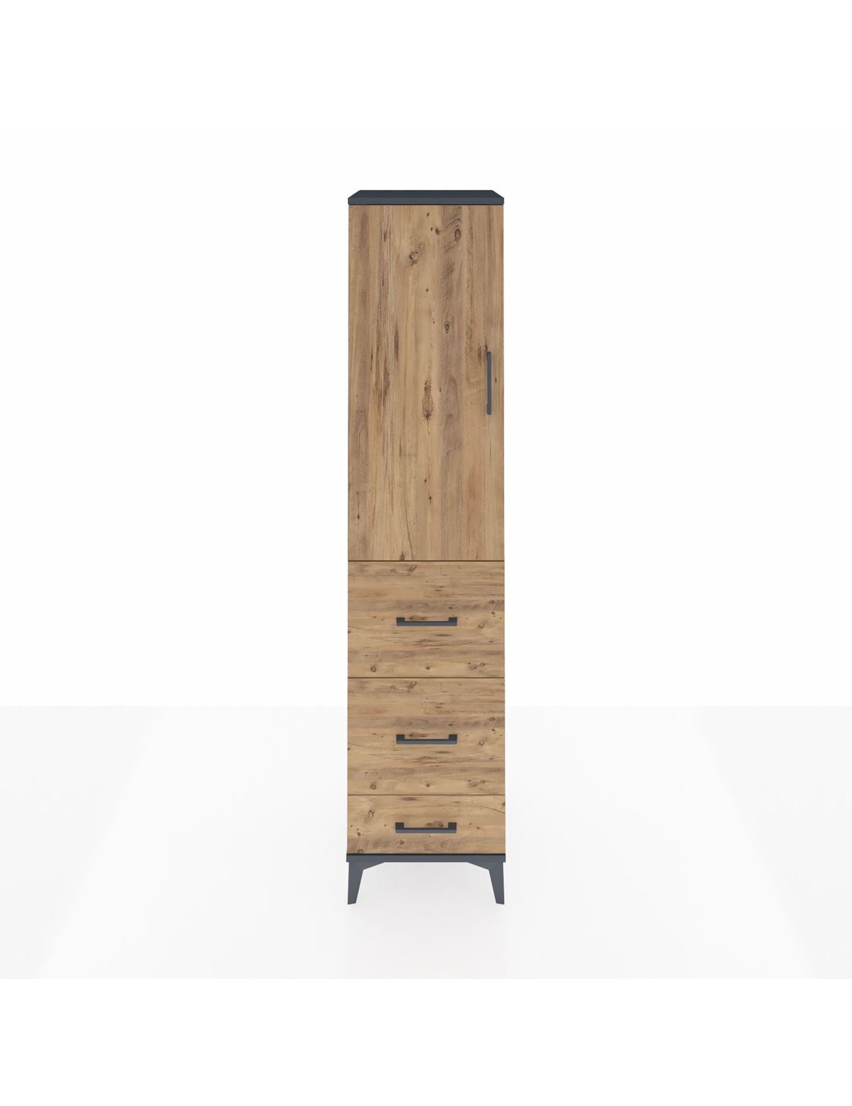 Hyperion Dolap Tek Raflı 3 Çekmeceli Tek Askılı 44x44x195 Antrasit-Çam