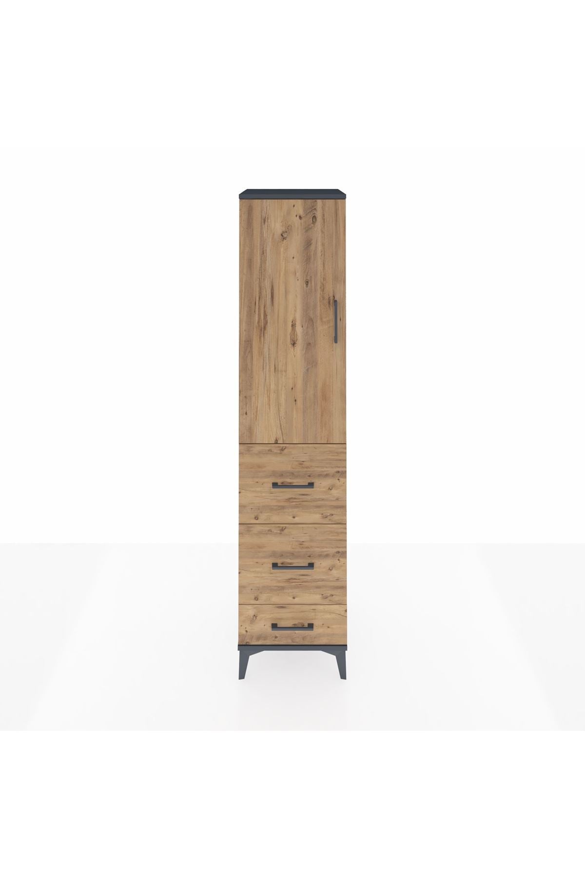 Hyperion Dolap Tek Raflı 3 Çekmeceli Tek Askılı 44x44x195 Antrasit-Çam