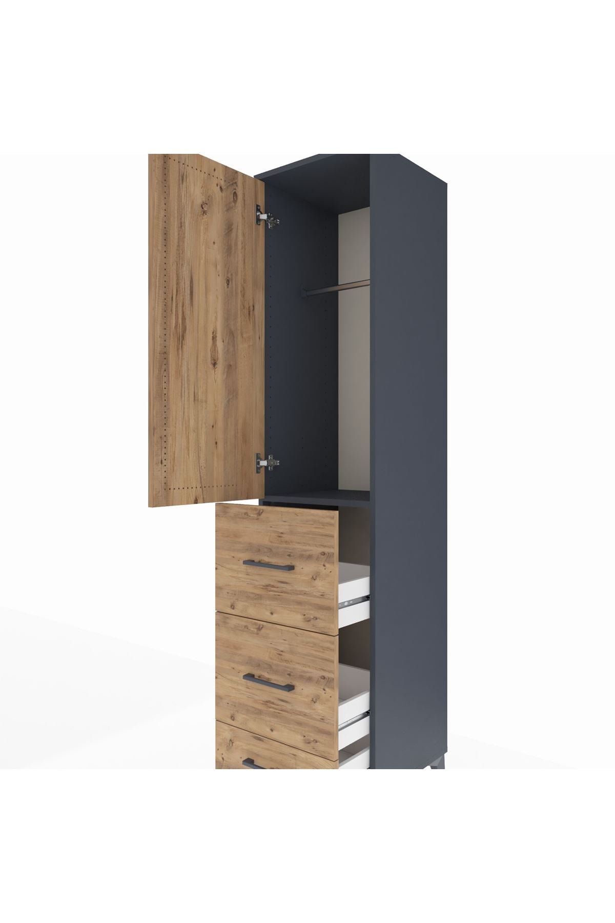 Hyperion Dolap Tek Raflı 3 Çekmeceli Tek Askılı 44x44x195 Antrasit-Çam