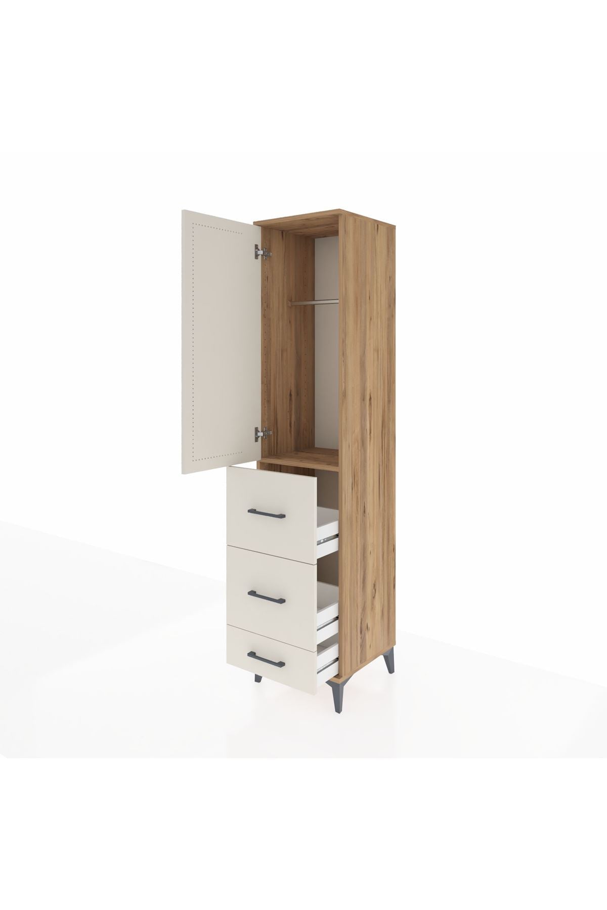 Hyperion Dolap Tek Raflı 3 Çekmeceli Tek Askılı 44x44x195 Çam-Aytaşı