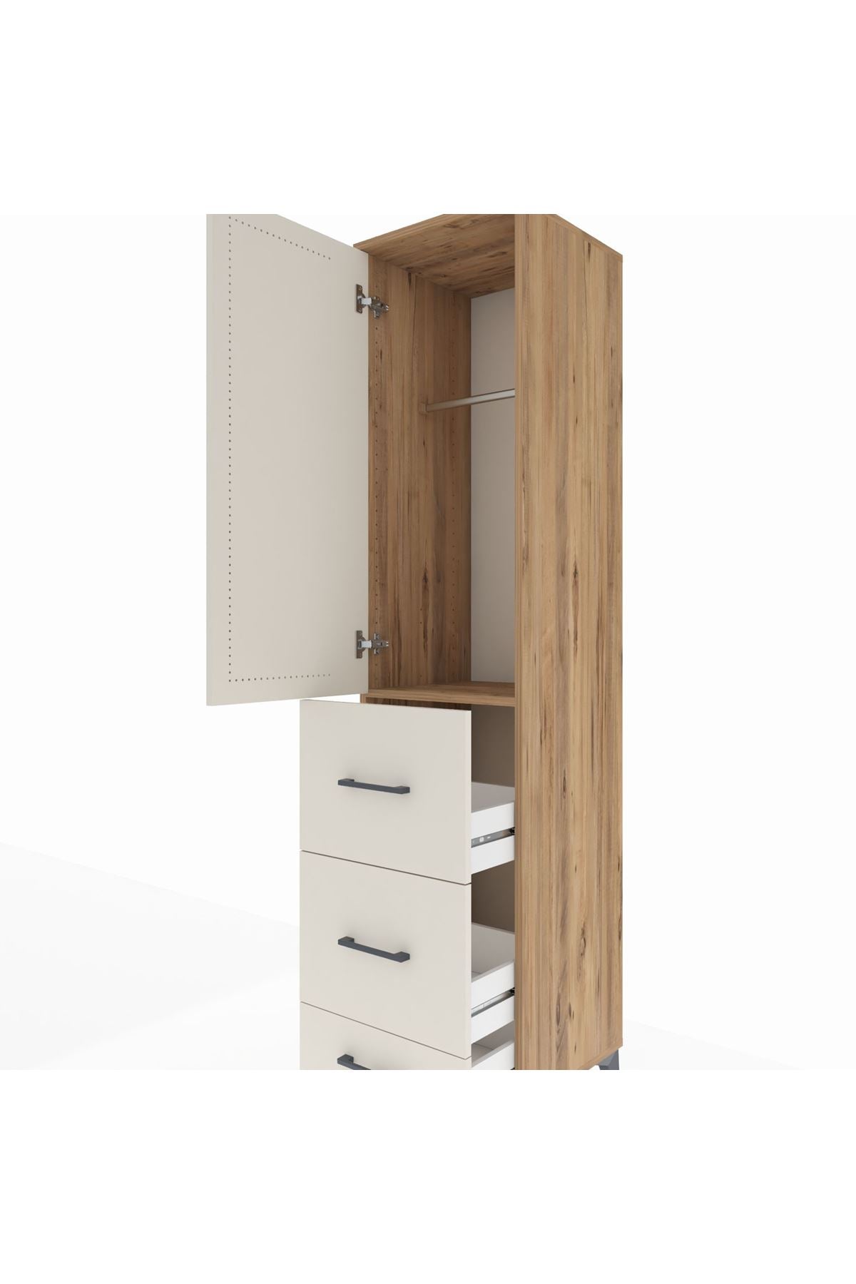 Hyperion Dolap Tek Raflı 3 Çekmeceli Tek Askılı 44x44x195 Çam-Aytaşı