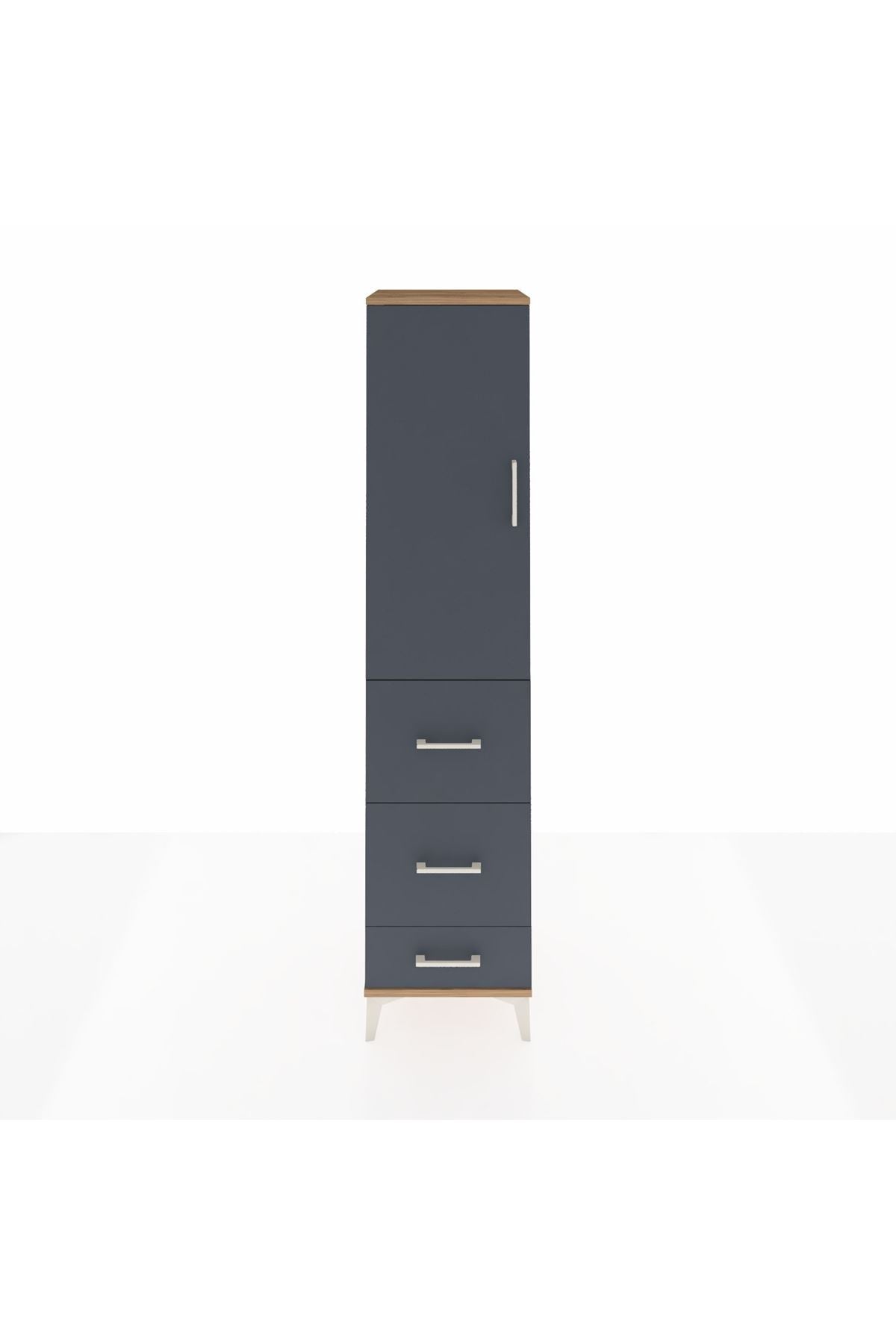 Hyperion Dolap Tek Raflı 3 Çekmeceli Tek Askılı 44x44x195 Çam-Antrasit