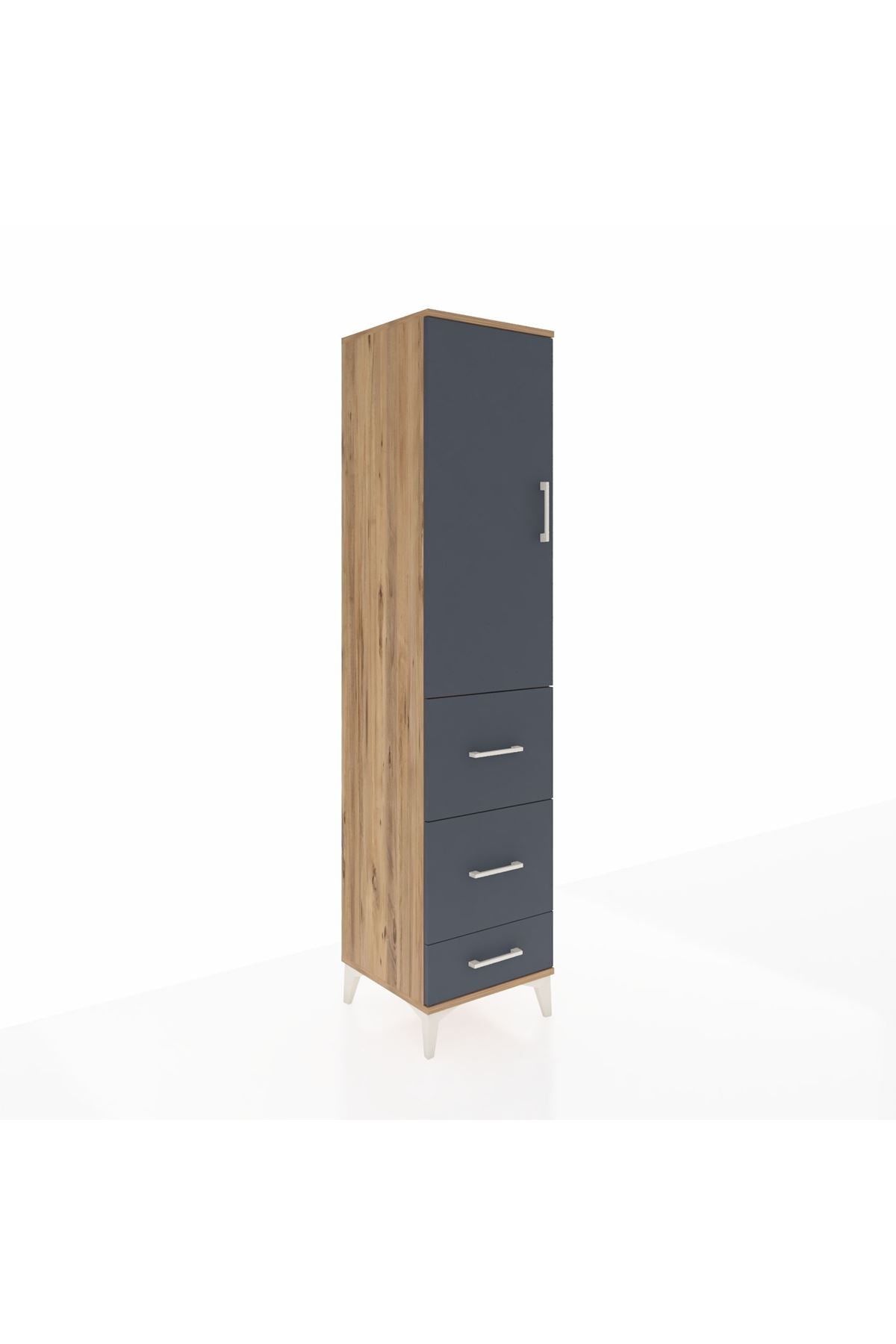 Hyperion Dolap Tek Raflı 3 Çekmeceli Tek Askılı 44x44x195 Çam-Antrasit