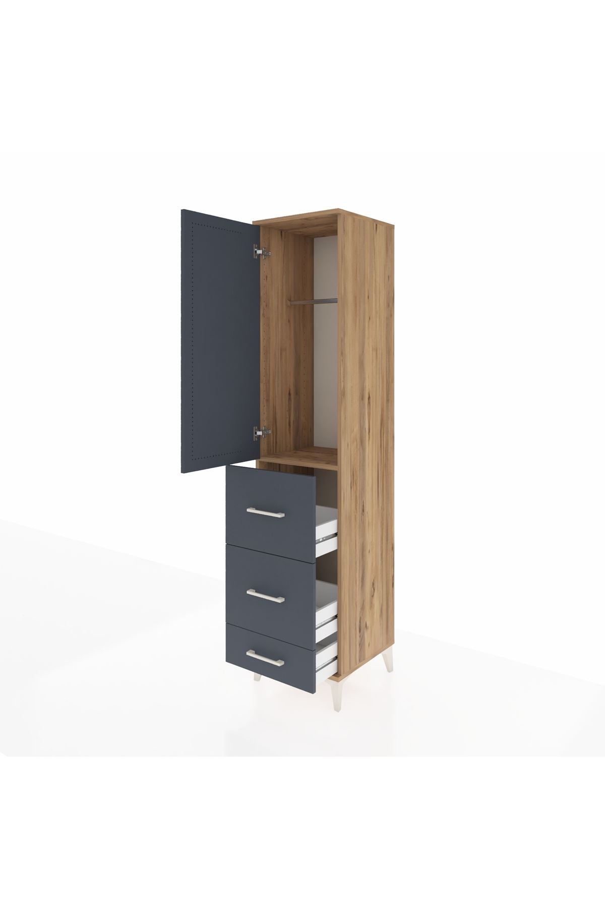Hyperion Dolap Tek Raflı 3 Çekmeceli Tek Askılı 44x44x195 Çam-Antrasit