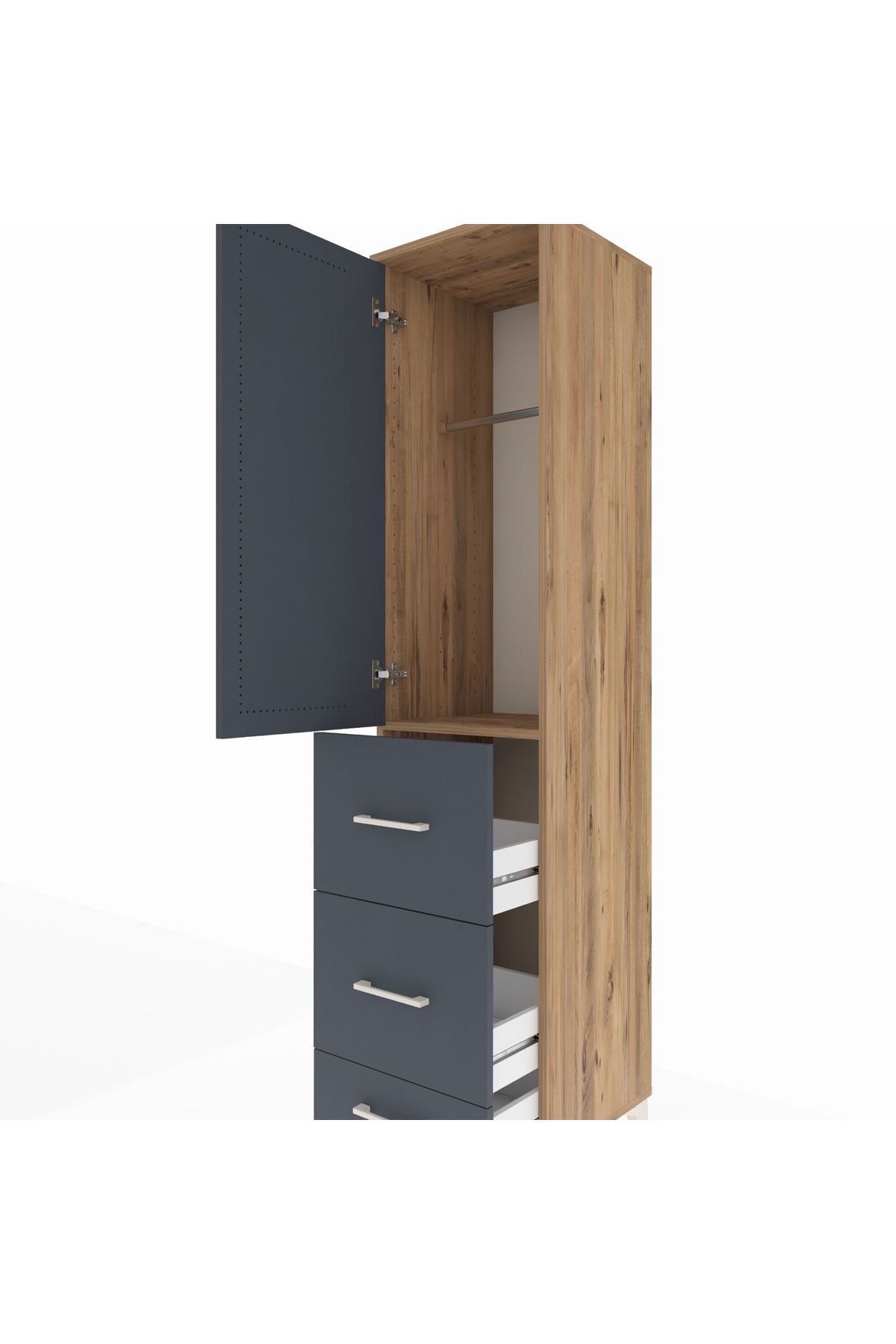 Hyperion Dolap Tek Raflı 3 Çekmeceli Tek Askılı 44x44x195 Çam-Antrasit