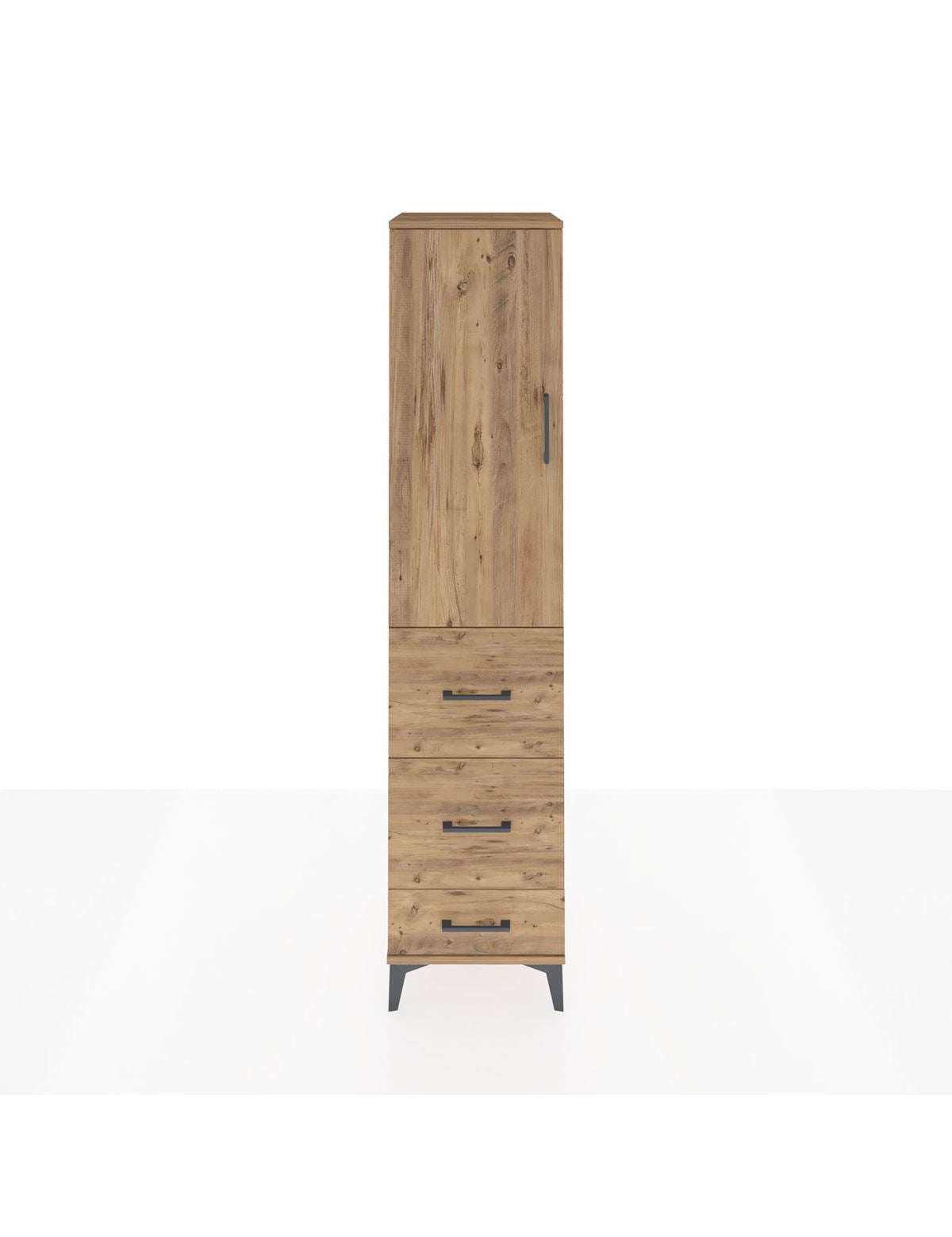 Hyperion Dolap Tek Raflı 3 Çekmeceli Tek Askılı 44x44x195 Çam-Çam