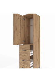Hyperion Dolap Tek Raflı 3 Çekmeceli Tek Askılı 44x44x195 Çam-Çam