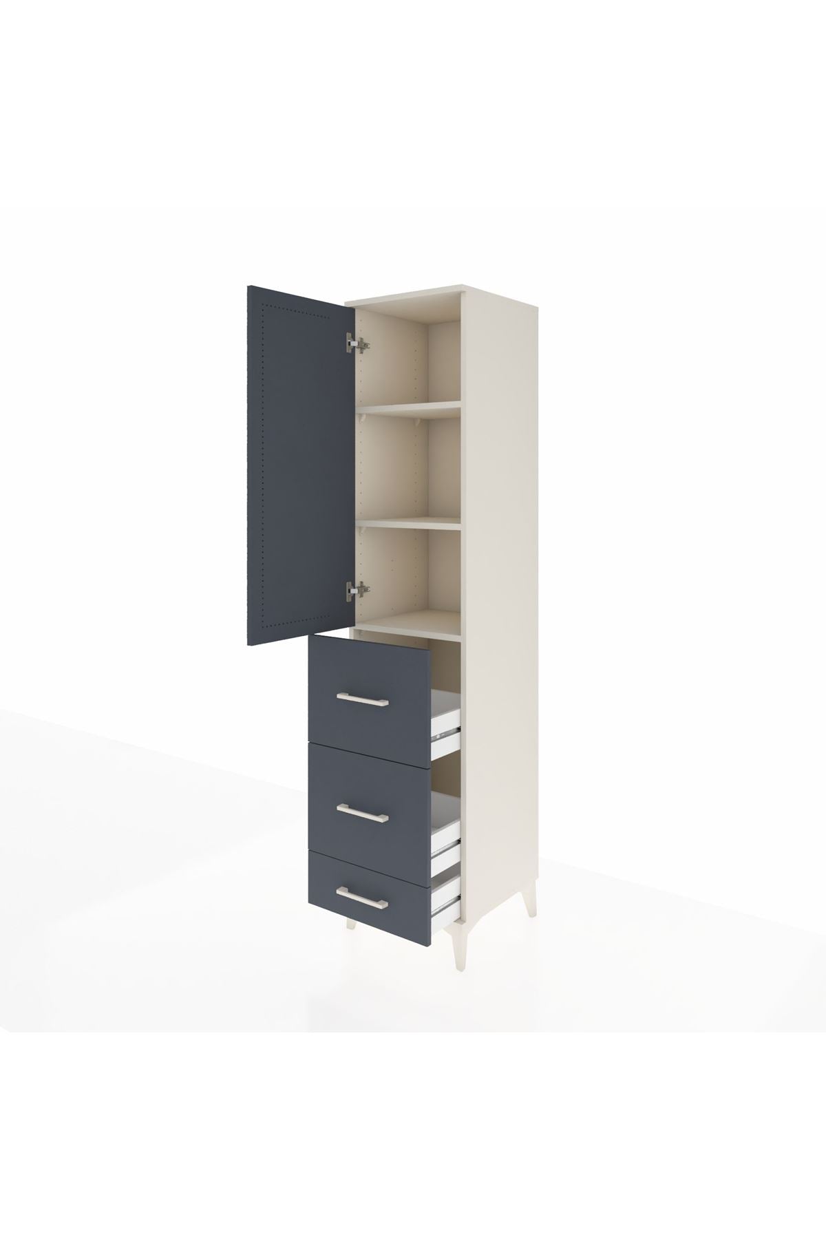 Hyperion Dolap 3 Raflı 3 Çekmeceli Tek Kapaklı 44x44x195 Aytaşı-Antrasit