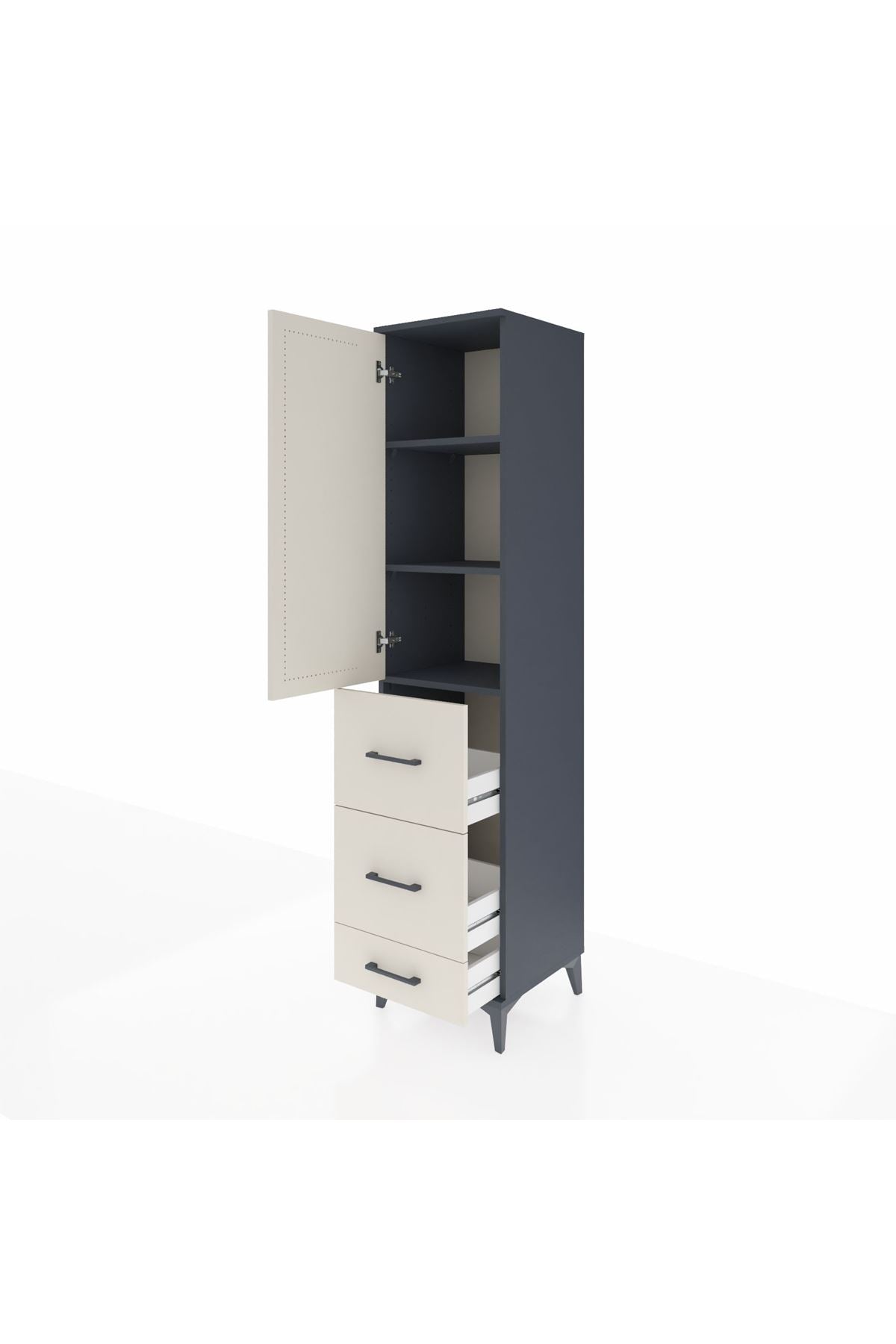 Hyperion Dolap 3 Raflı 3 Çekmeceli Tek Kapaklı 44x44x195 Antrasit-Aytaşı